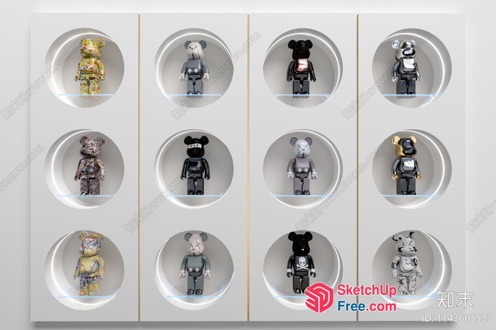 Display Of Unique Bear Figurines 3D SketchUp File