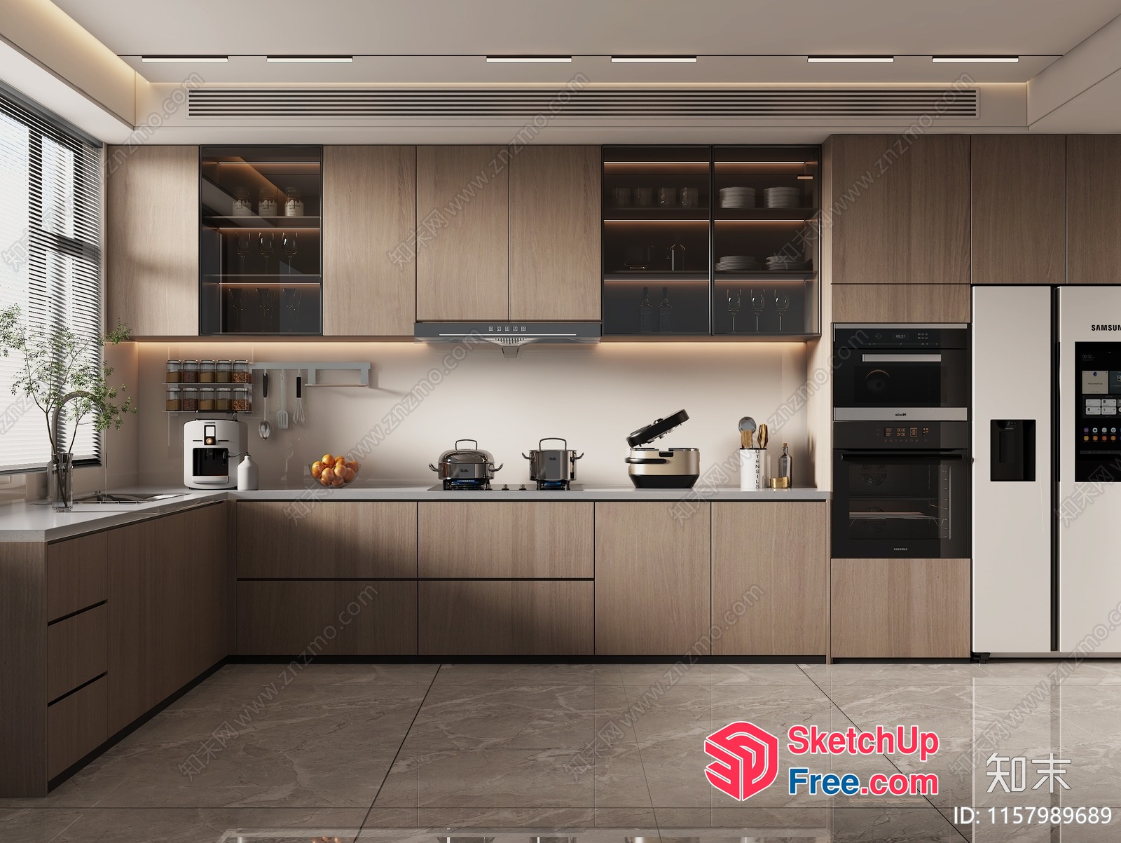 Modern Kitchen With Sleek Wooden Cabinets And Stainless Steel Appliances 3D SketchUp File