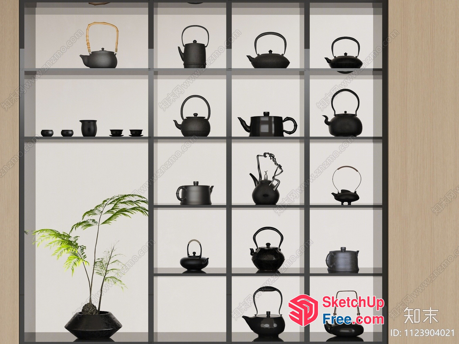 Japanese Teapot Display On Shelves 3D SketchUp File