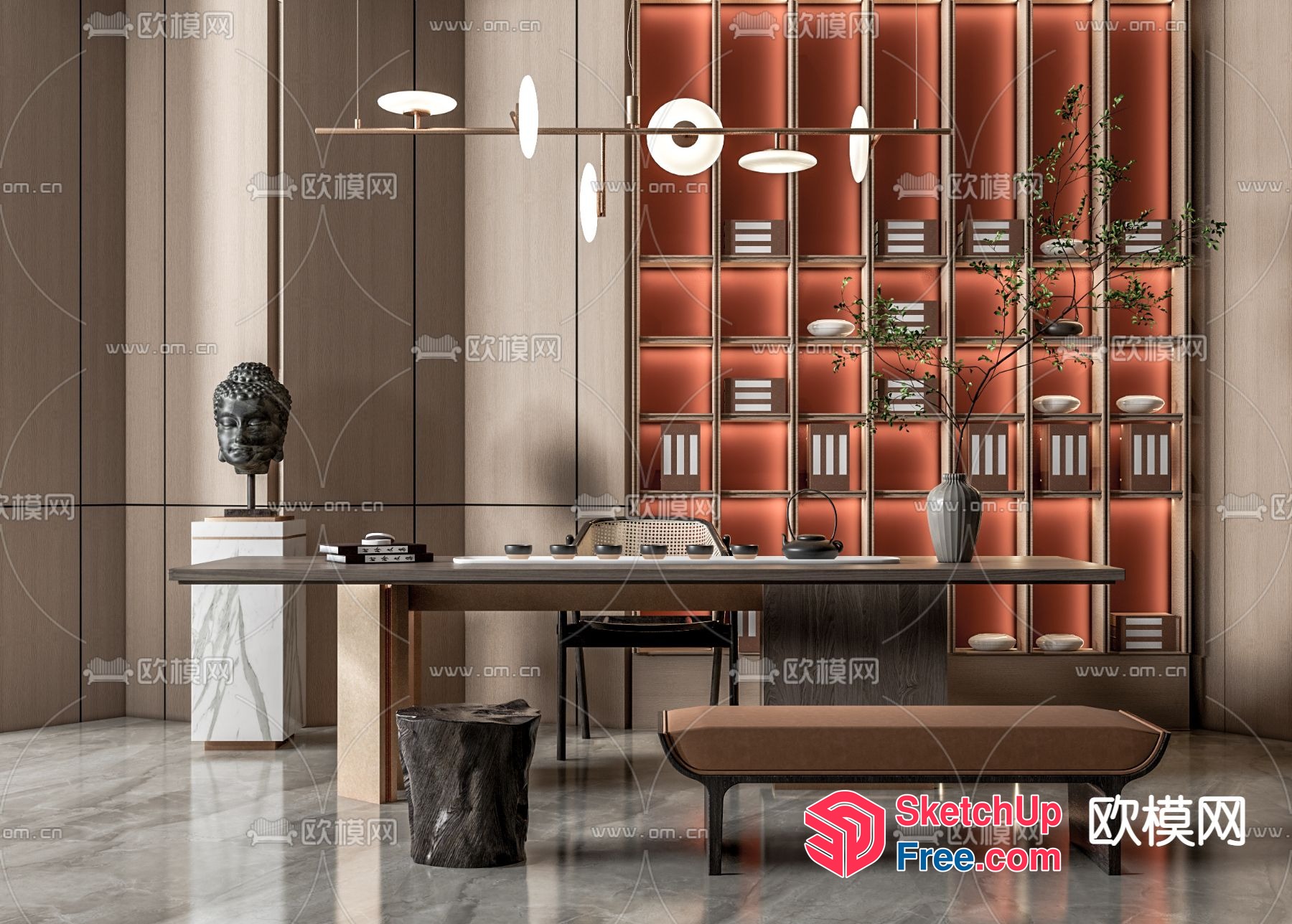 Elegant Modern Minimalist Asian Interior Design 3D SketchUp File