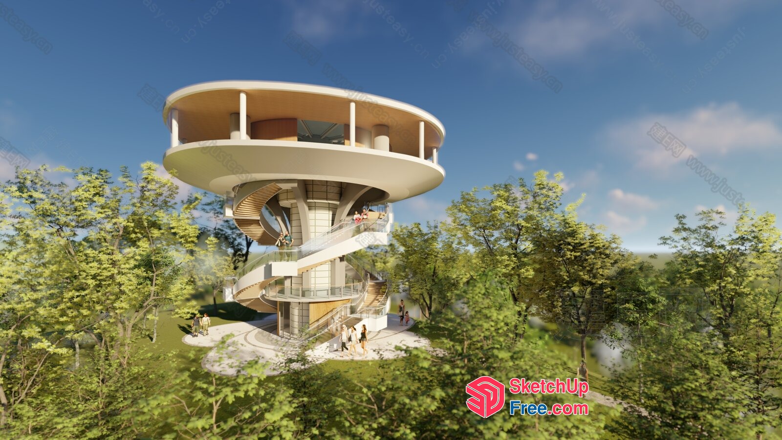 Modern Spiral Staircase Tower Building 3D SketchUp File