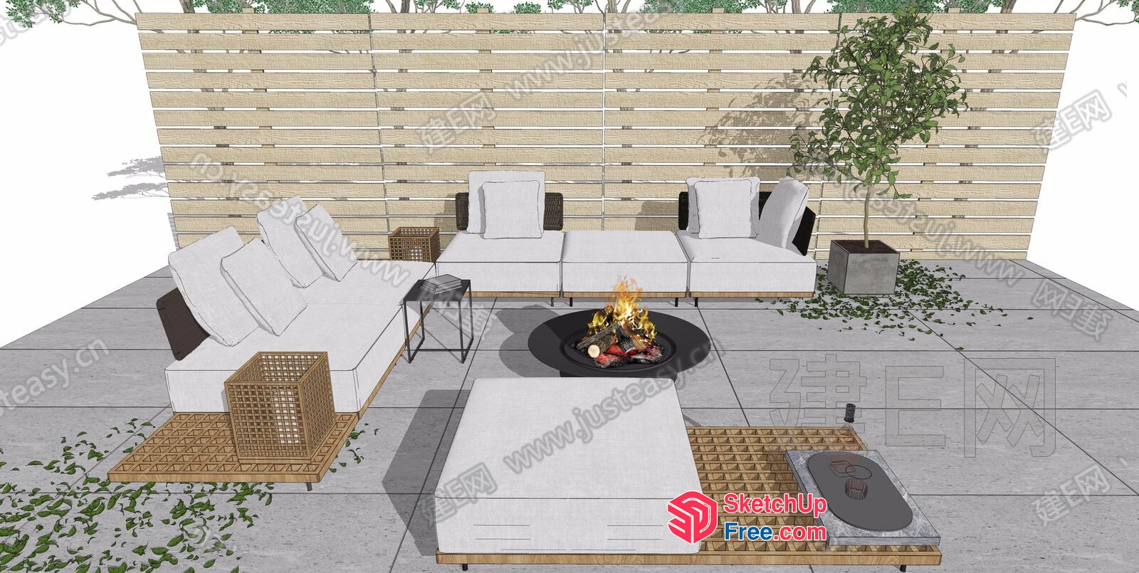 Elegant Outdoor Living Space With Fire Pit 3D SketchUp File