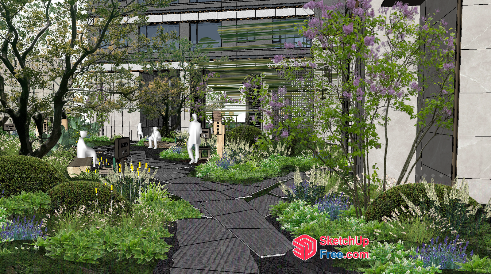 Modern Garden Landscape Design With Elegant Pathway And Seating 3D SketchUp File