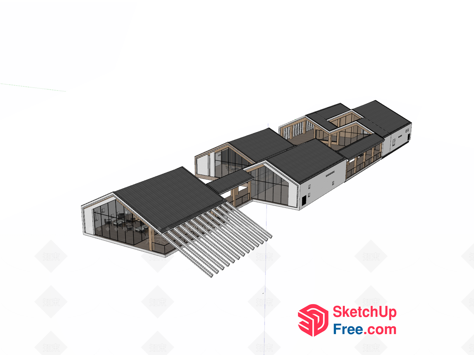 Modern Villa With Glass Curtain Wall And Stairs 3D SketchUp File