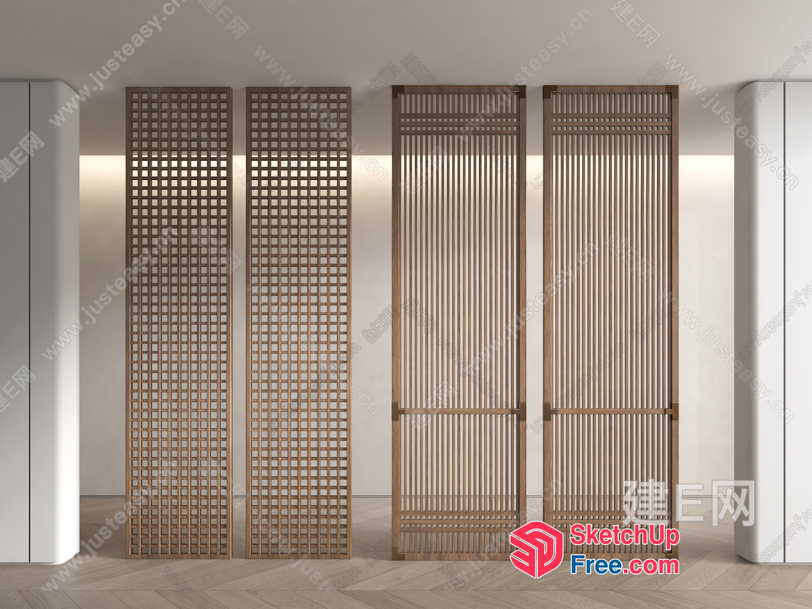 Partition Screen With Square And Vertical Wooden Slats 3D SketchUp File