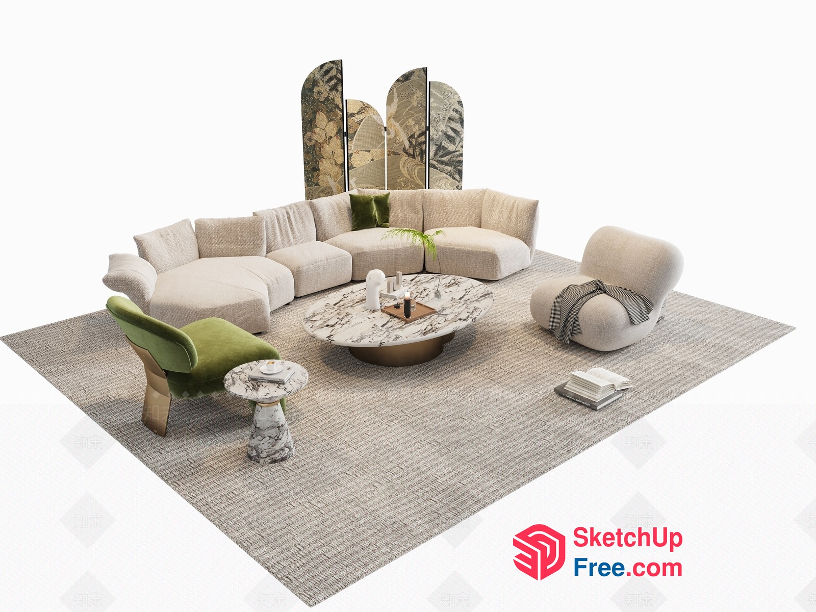 Elegant Living Room Furniture Arrangement 3D SketchUp File