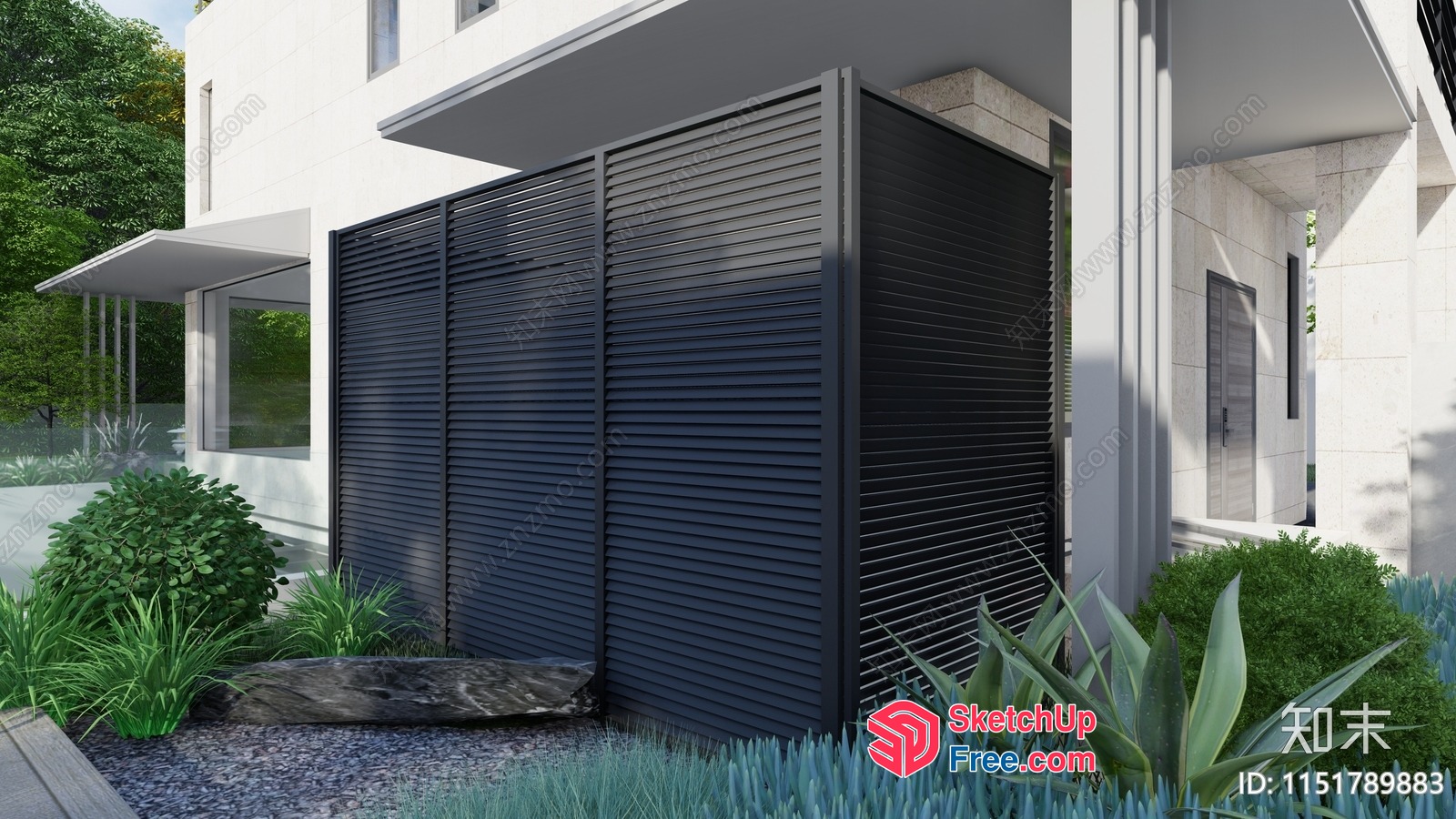 Modern Exterior Design With Minimalist Style And Lush Greenery 3D SketchUp File