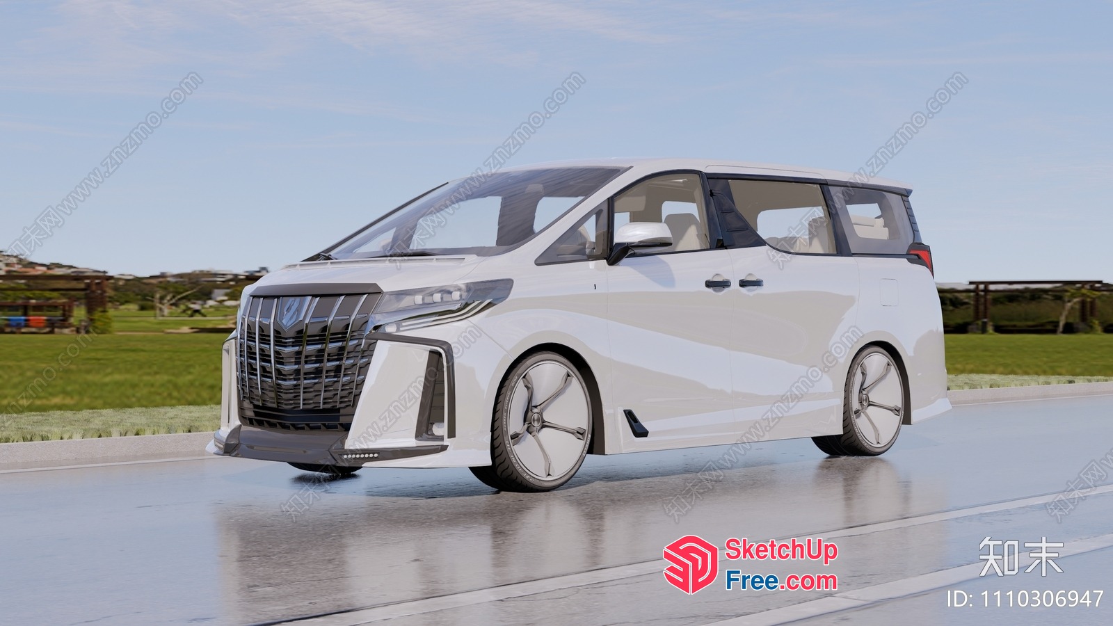 Modern White Minivan On Road 3D SketchUp File