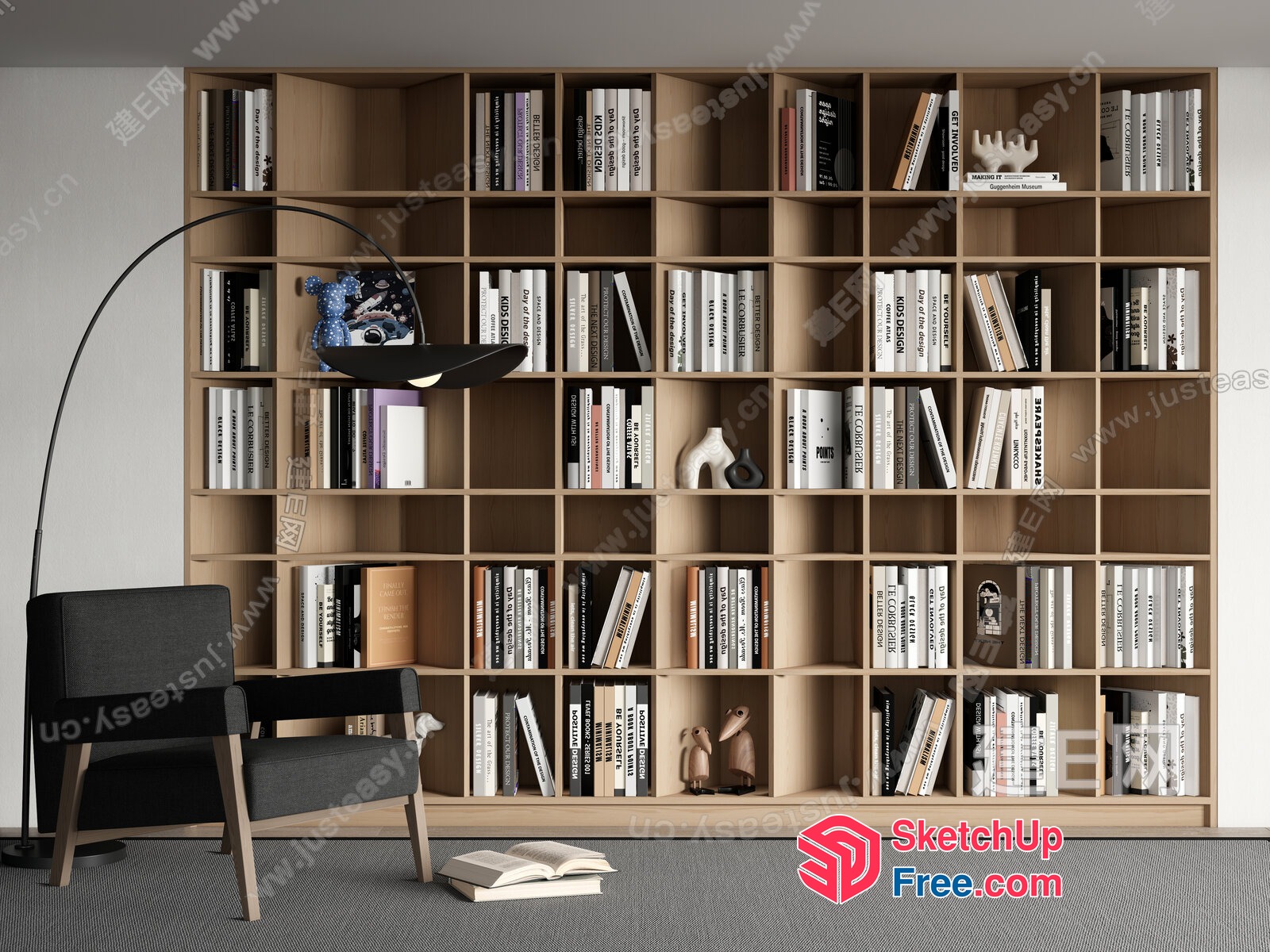 Large Bookcase In A Modern Living Room 3D SketchUp File