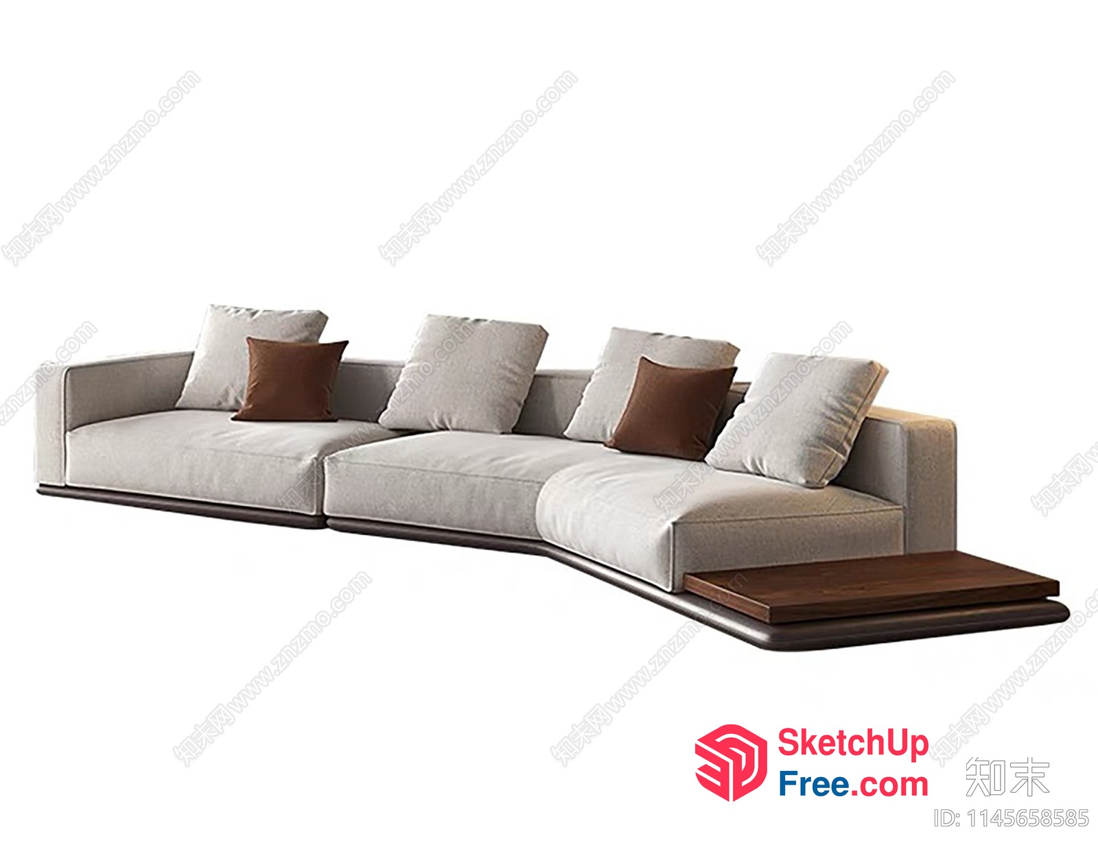 Minimalist Japanese Style L-Shape Sofa With Brown Pillows 3D SketchUp File