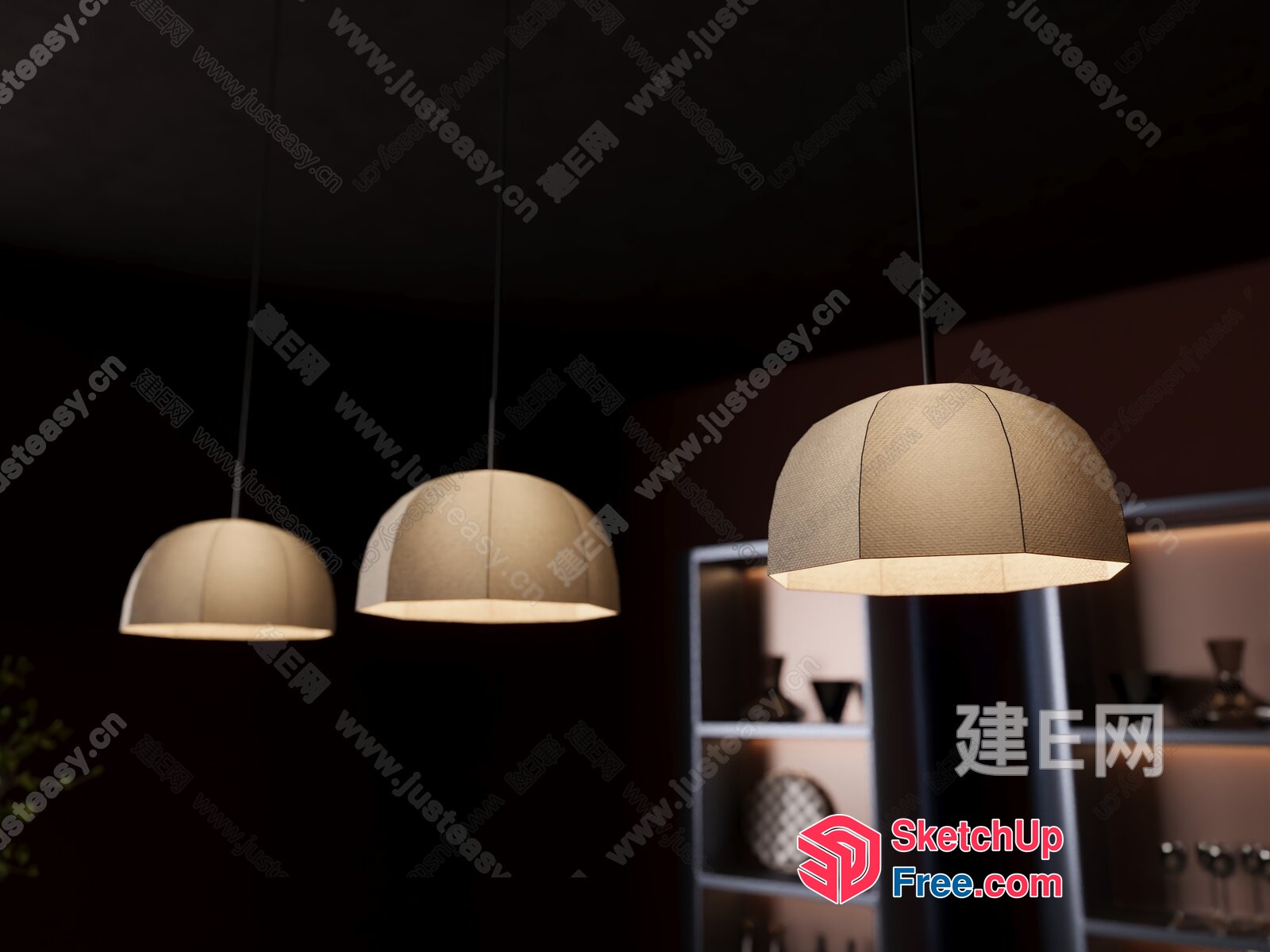 Modern Hanging Lamps In A Dark Room 3D SketchUp File