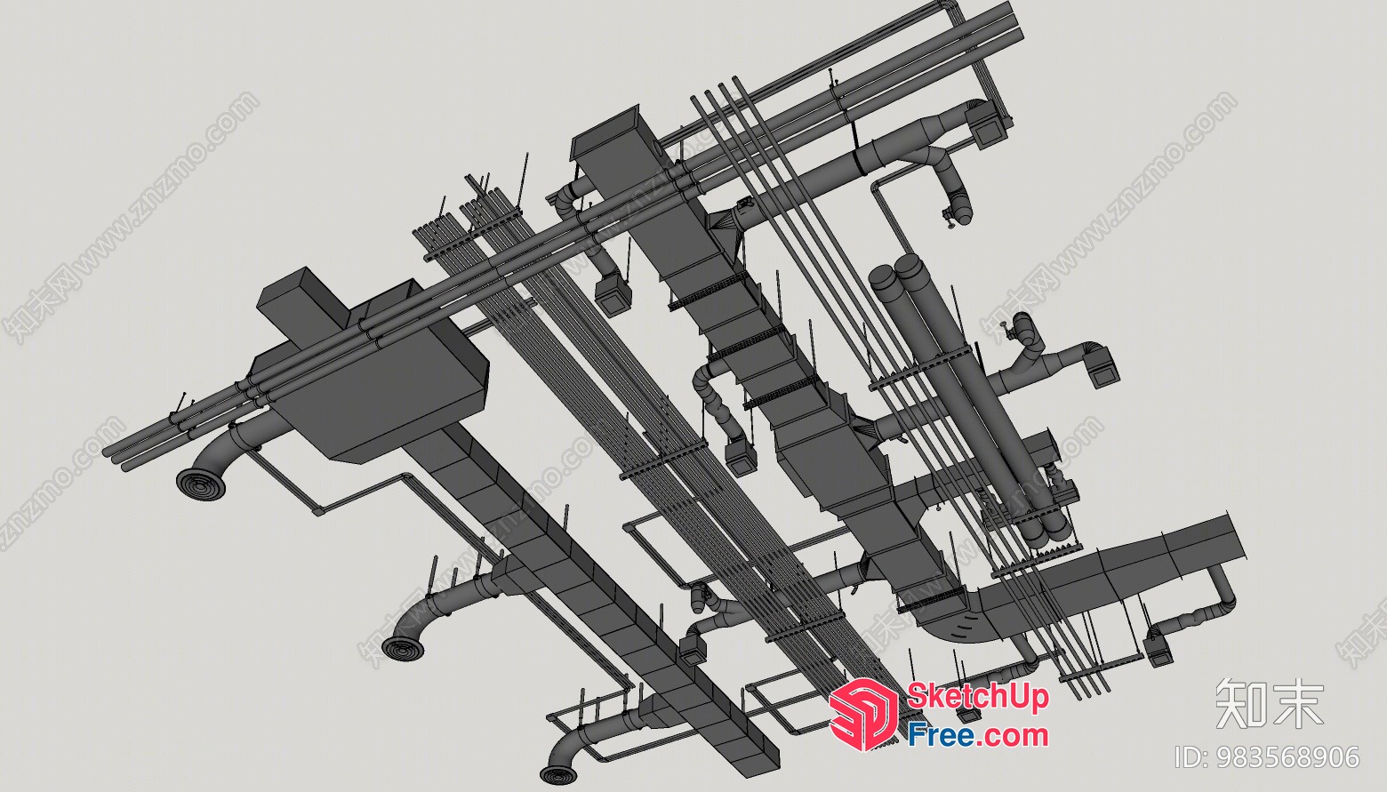 3D Model Of A Commercial Street With Industrial Park 3D SketchUp File