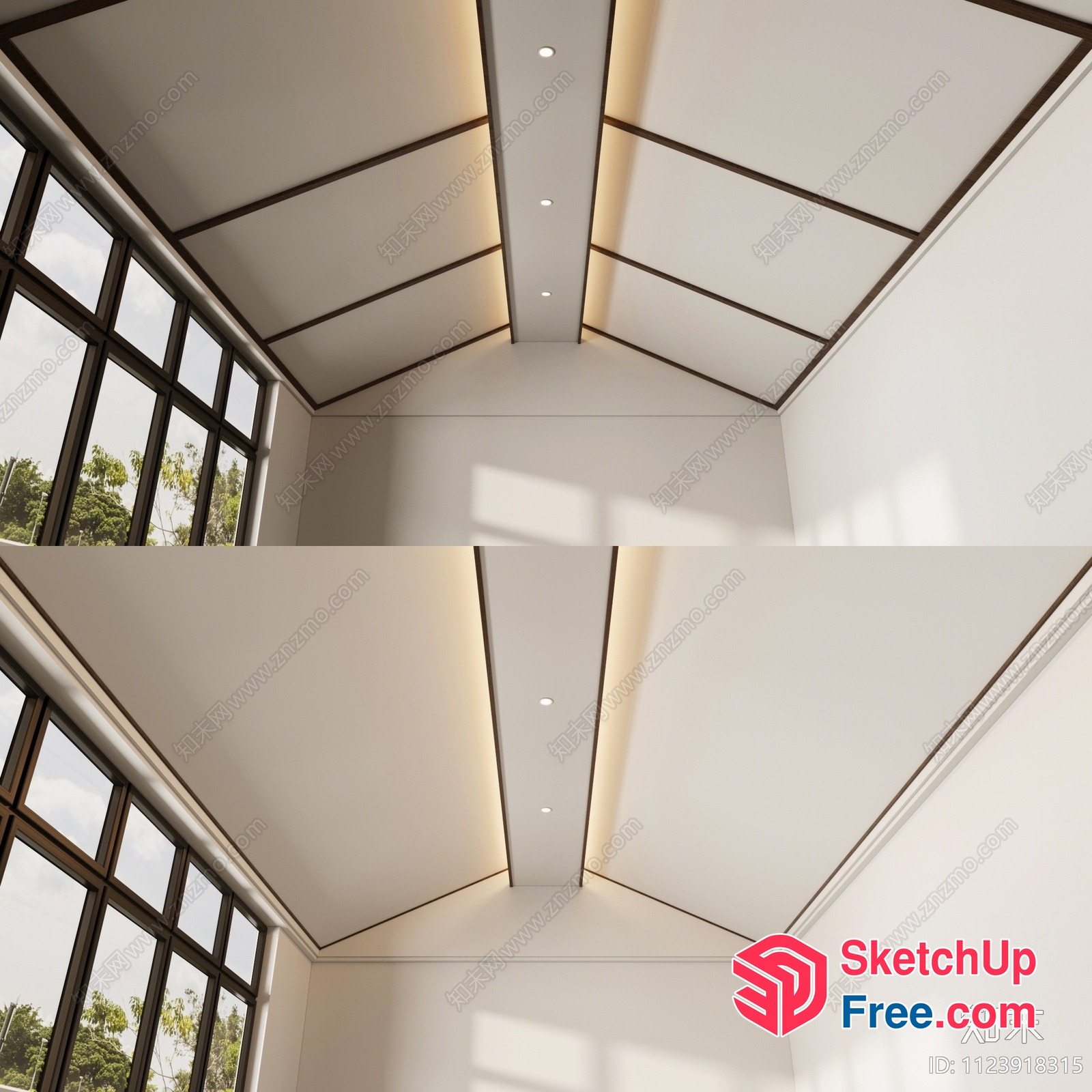 White Room With Ceiling Lights And Windows 3D SketchUp File
