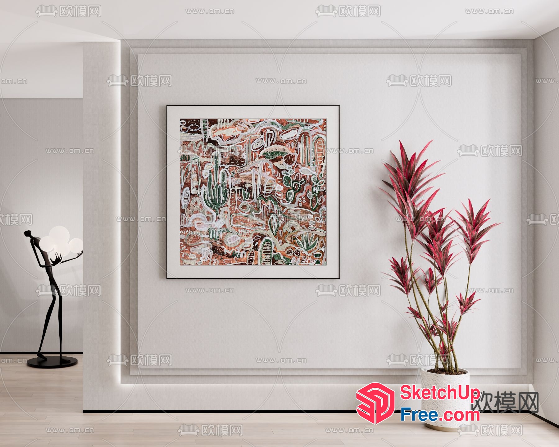 Modern Artwork And Plants In A Neutral-Toned Room 3D SketchUp File