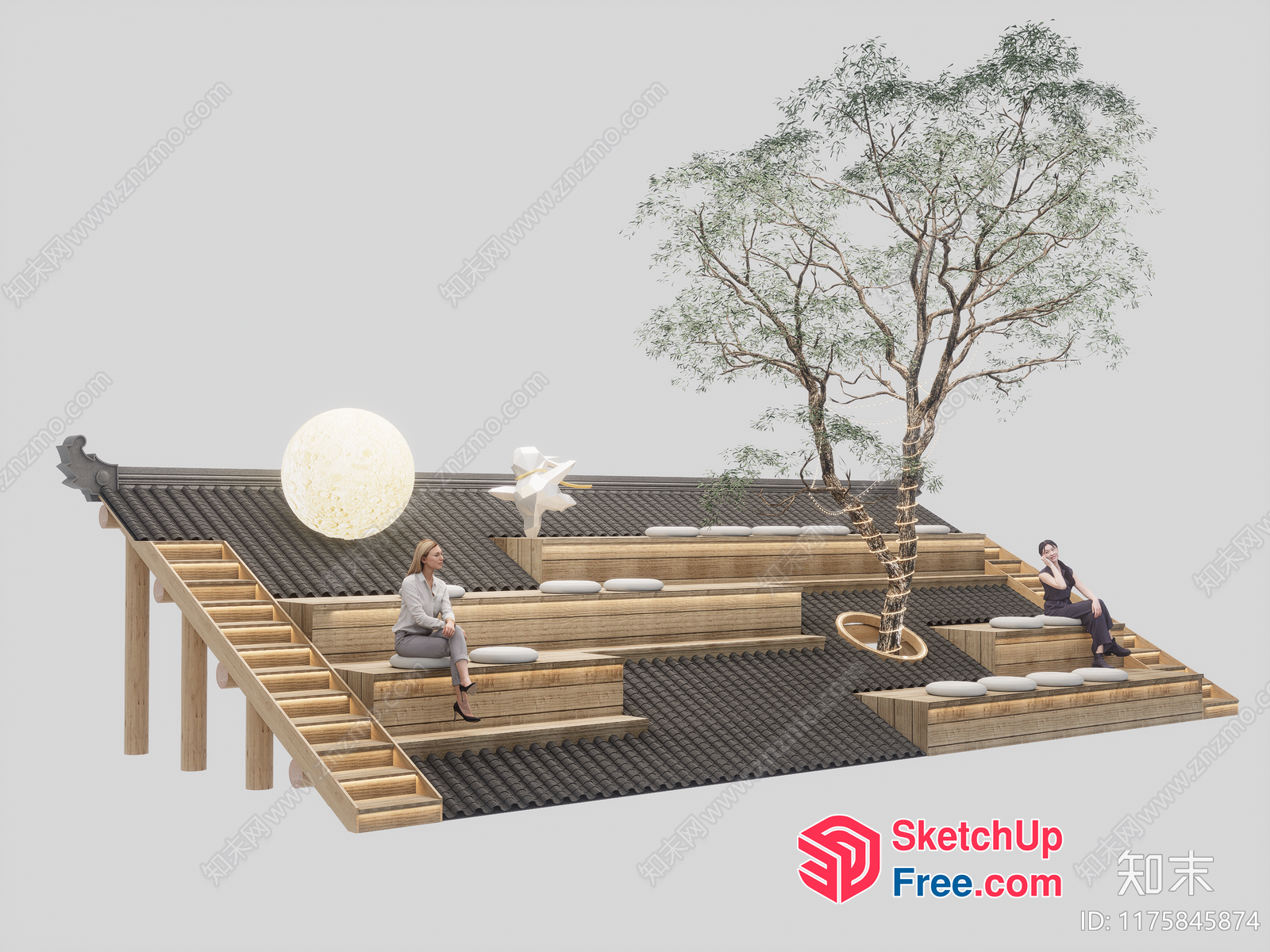 Rooftop Lounge With Stairs And Tree 3D SketchUp File