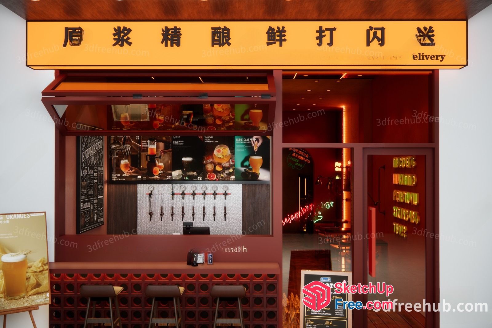 Asian Style Restaurant Bar 3D SketchUp File