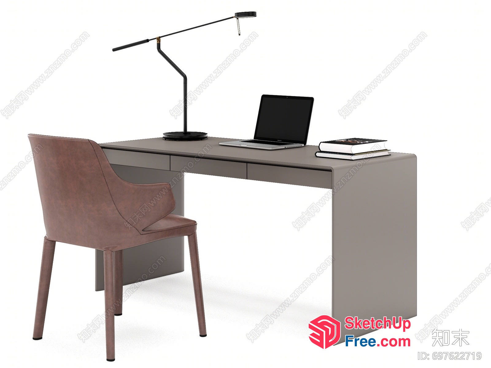 Simple Grey Desk And Chair Setup 3D SketchUp File