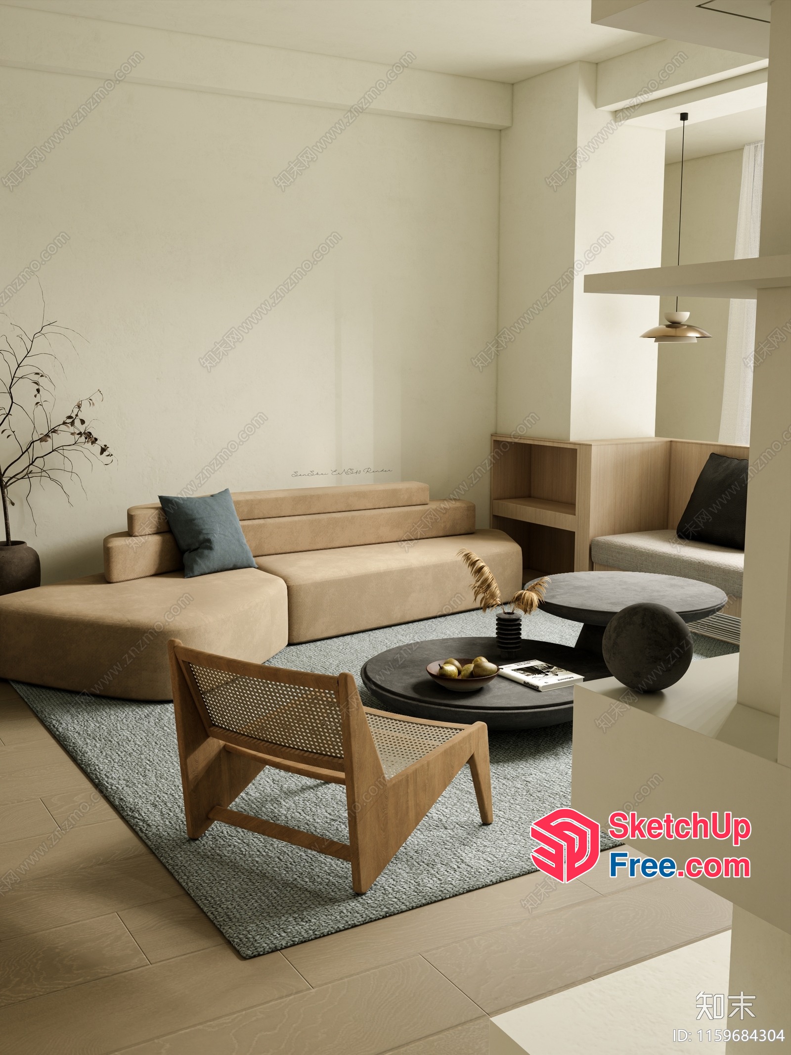 Minimalist Living Room With Neutral Tones And Natural Textures 3D SketchUp File