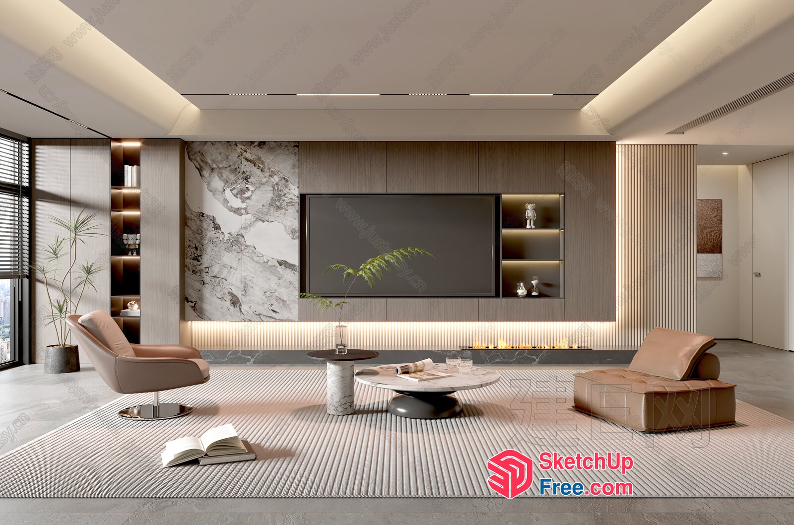 Modern Living Room With Neutral Color Palette And Minimalist Furniture 3D SketchUp File