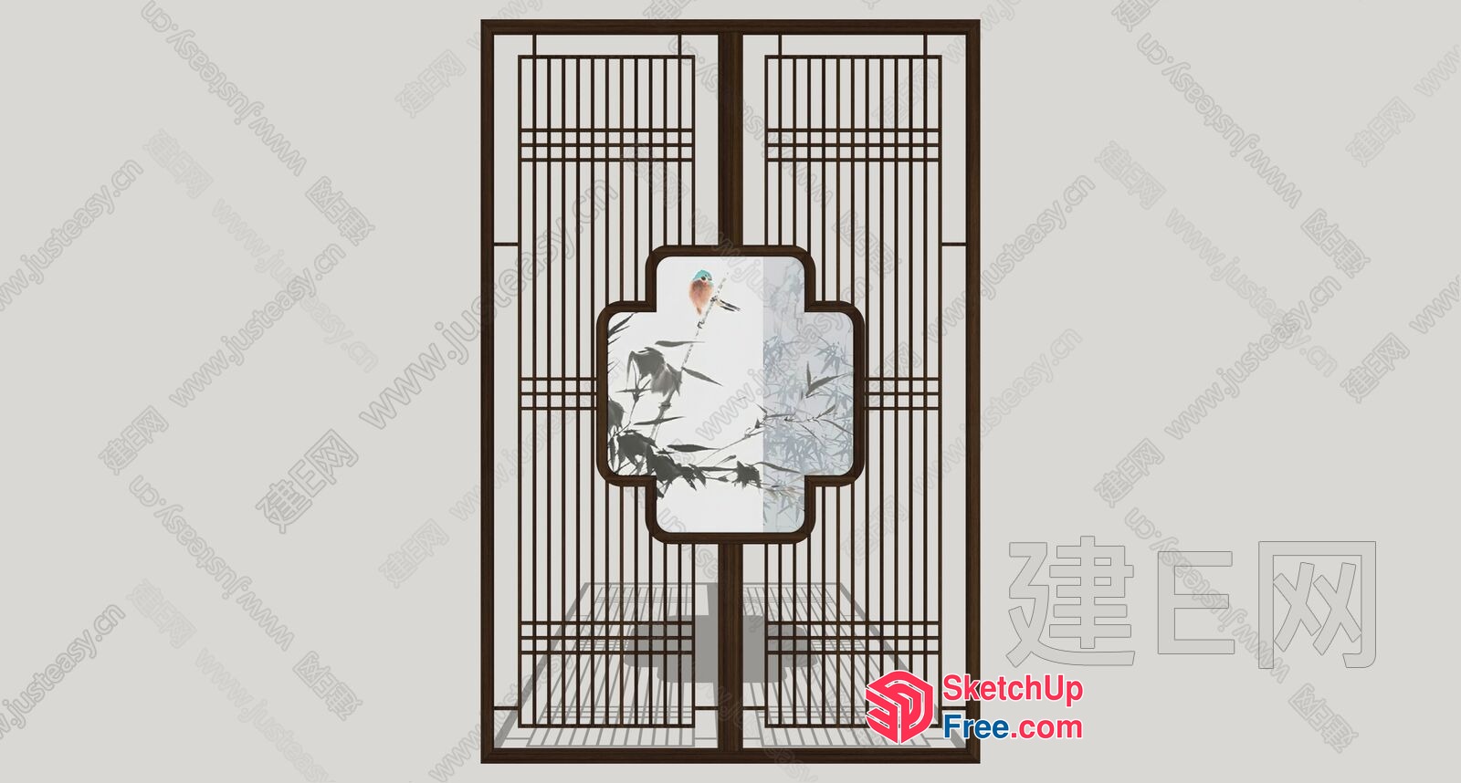 Ornate Partition Screen With Bird Design 3D SketchUp File