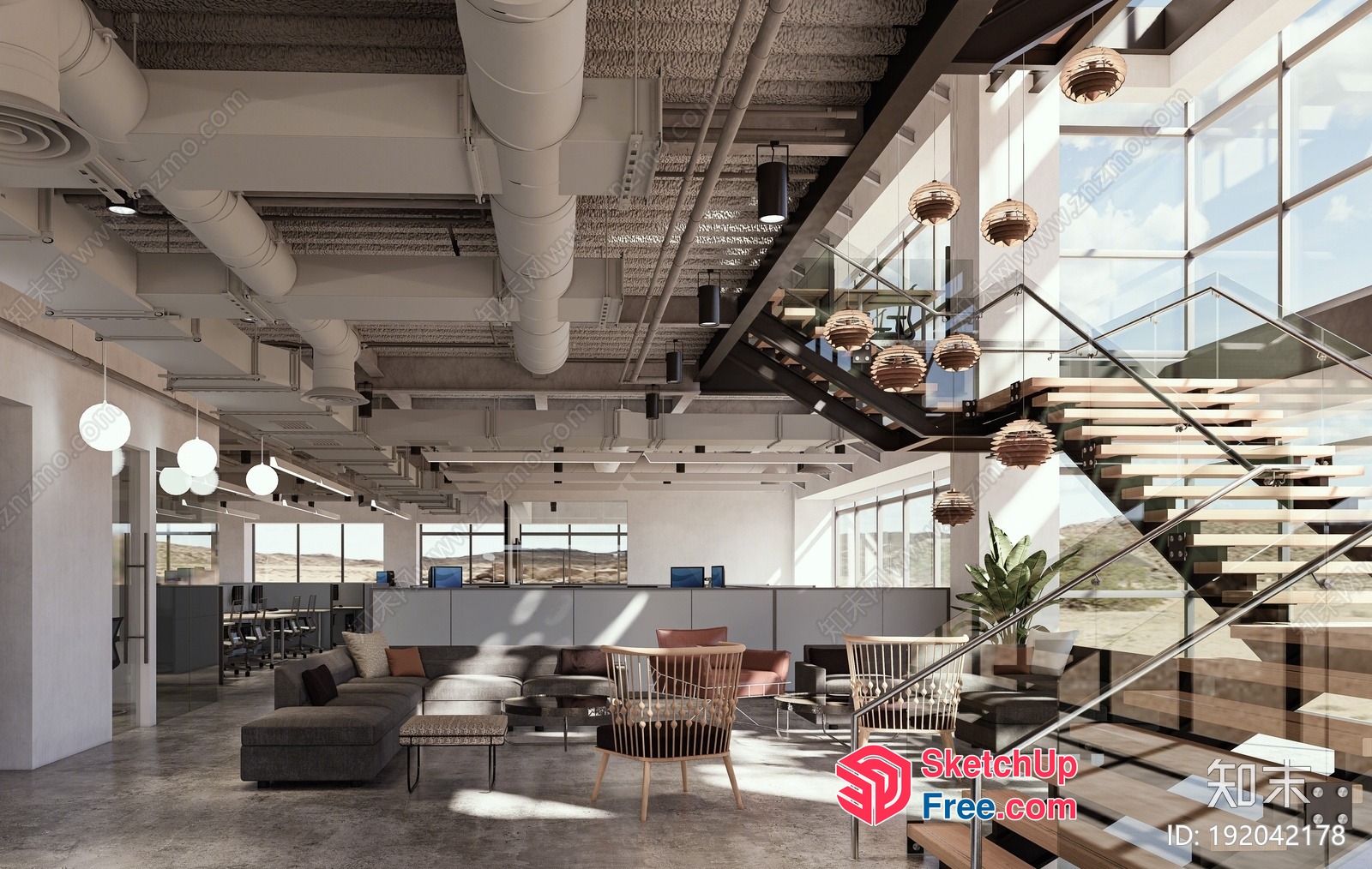 Modern Industrial Office Space With Natural Light 3D SketchUp File