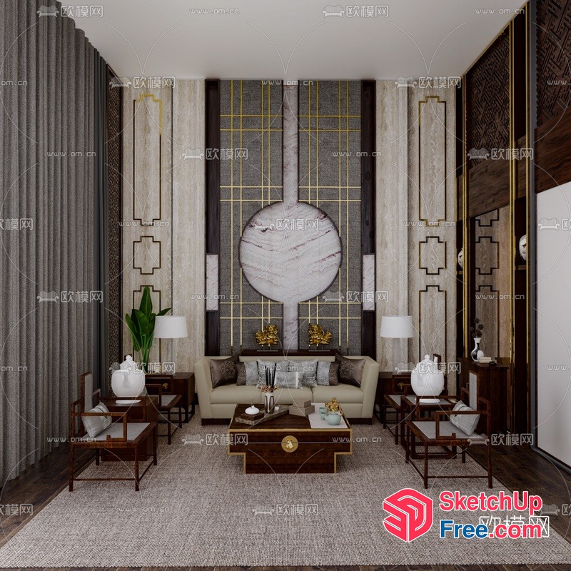 Luxurious Modern Asian-Inspired Living Room 3D SketchUp File