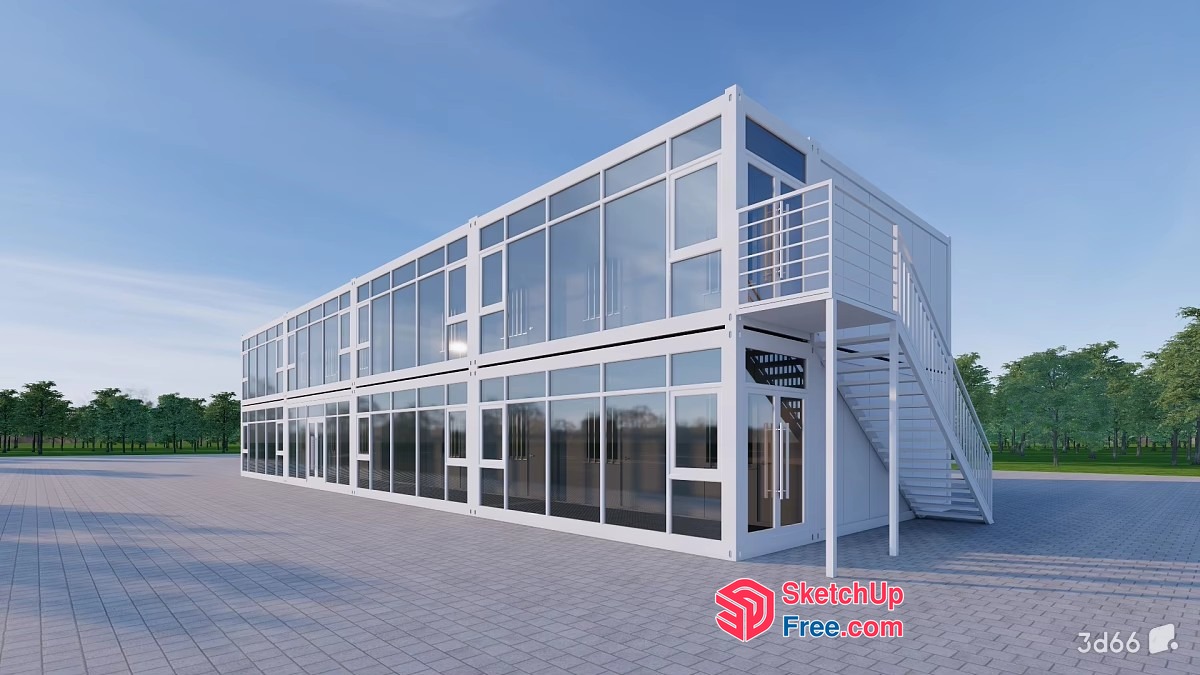 Modern Glass And White Building Exterior 3D SketchUp File