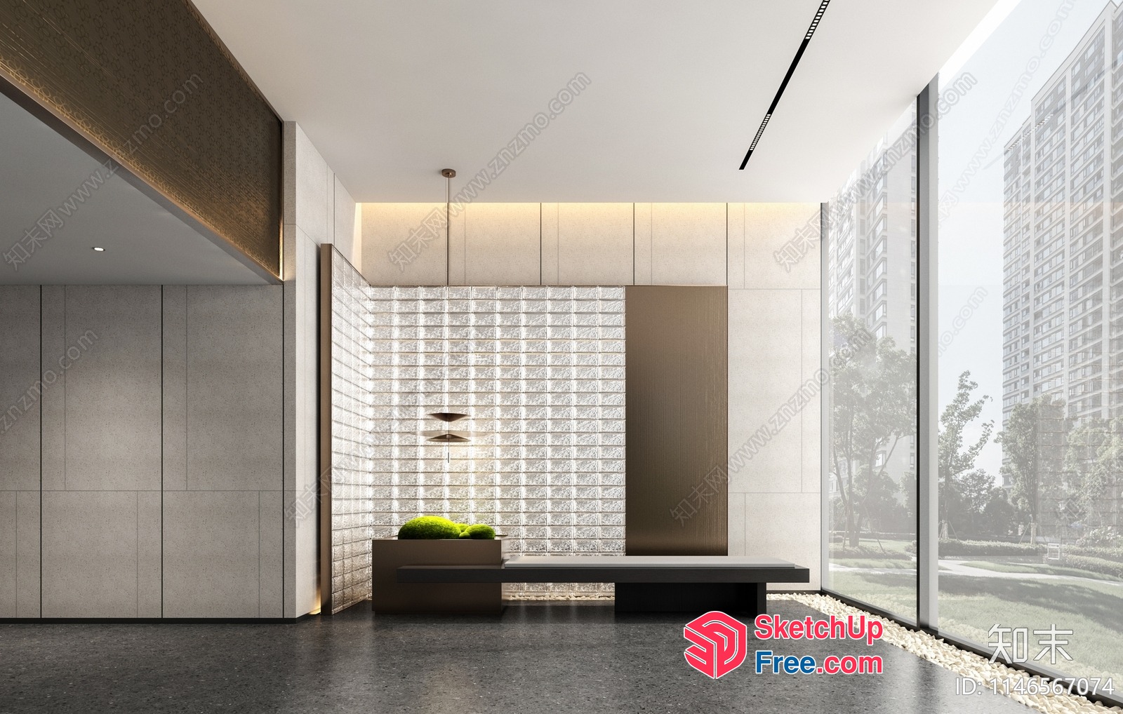 Modern Glass Brick Wall And Sleek Furniture 3D SketchUp File