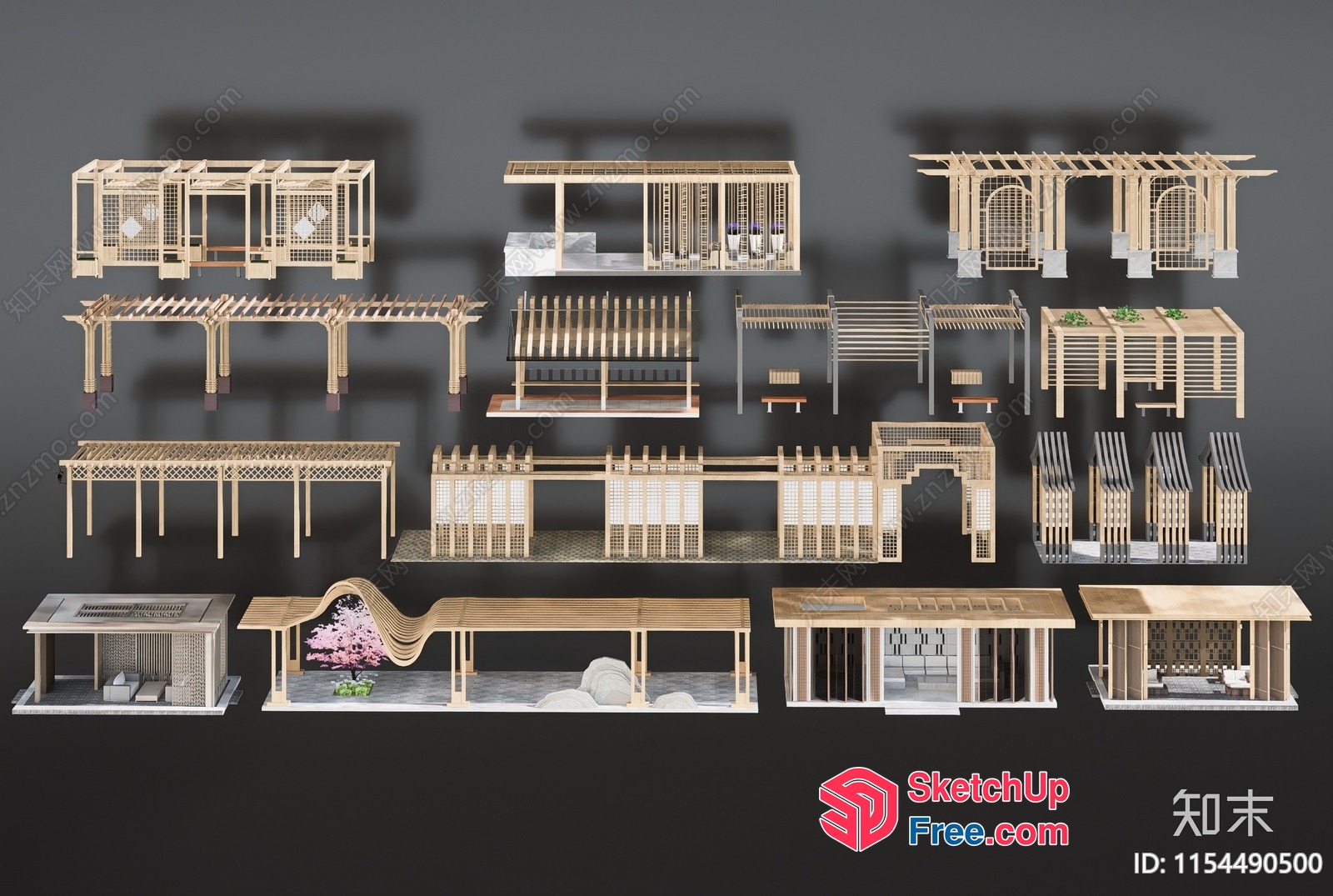 Asian-Inspired Wooden Structures 3D SketchUp File