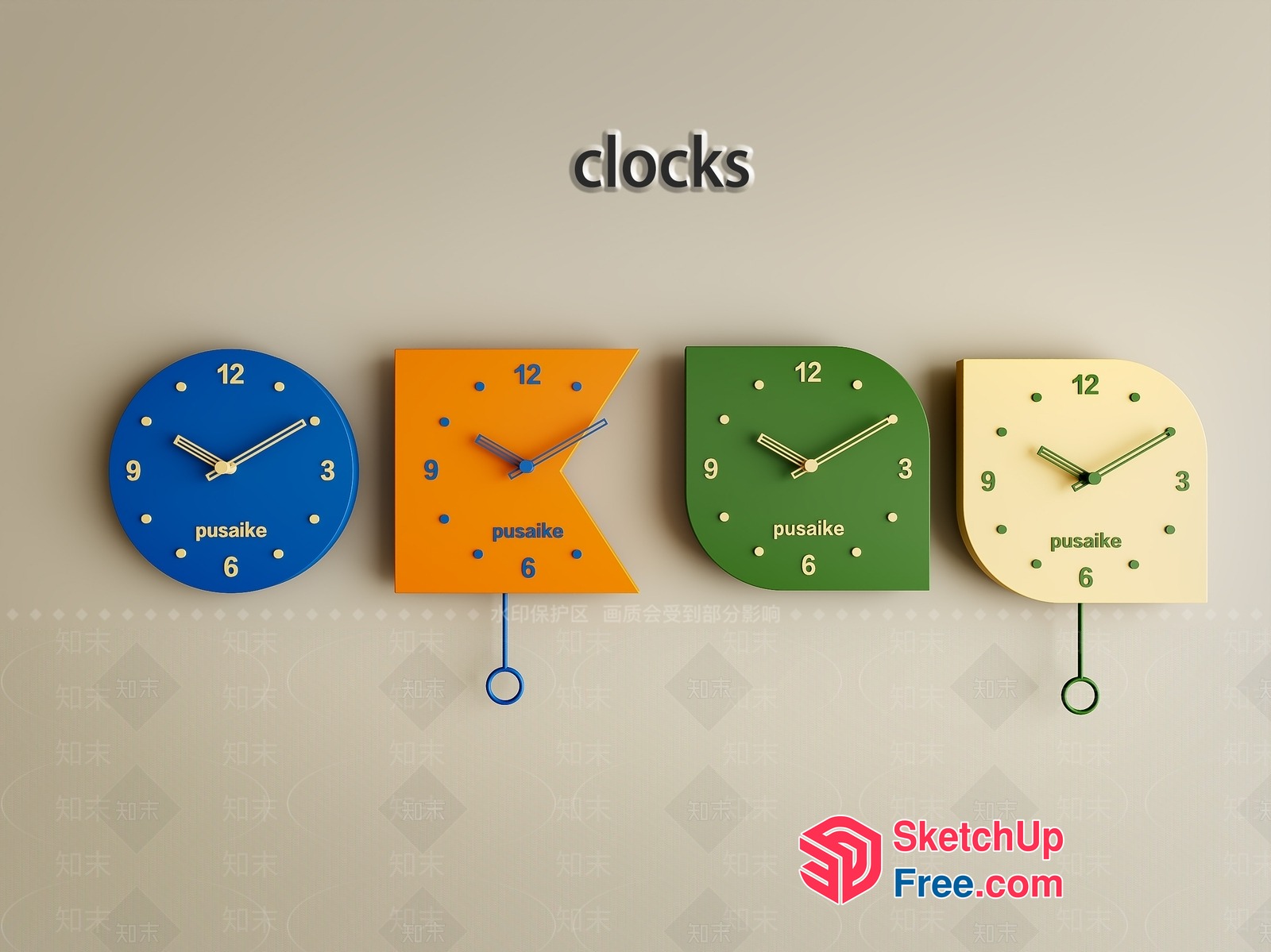 Clocks With Distinctive Shapes And Colorful Dials 3D SketchUp File