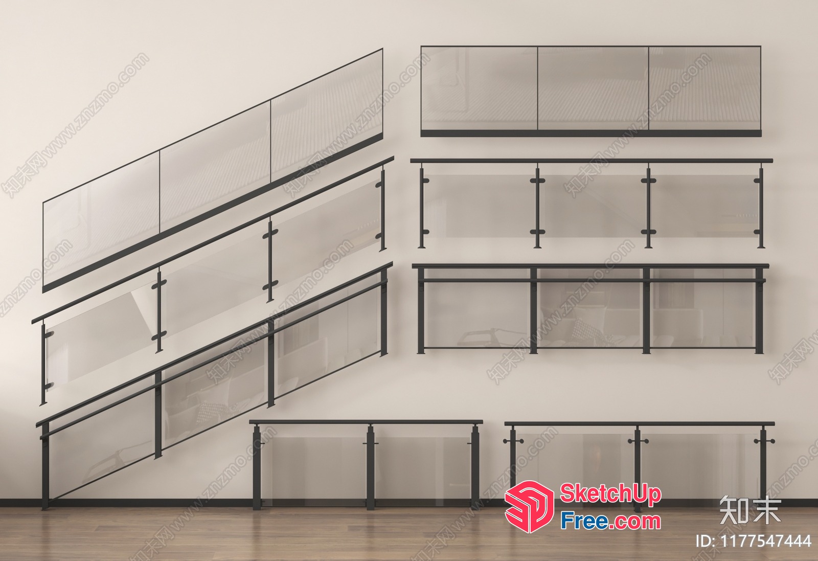 Railing And Staircase With Glass Panels 3D SketchUp File