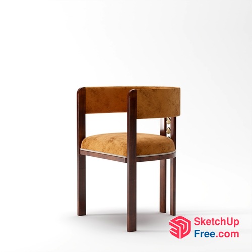 Modern Minimalist Wooden Chair With Orange Cushion 3D SketchUp File