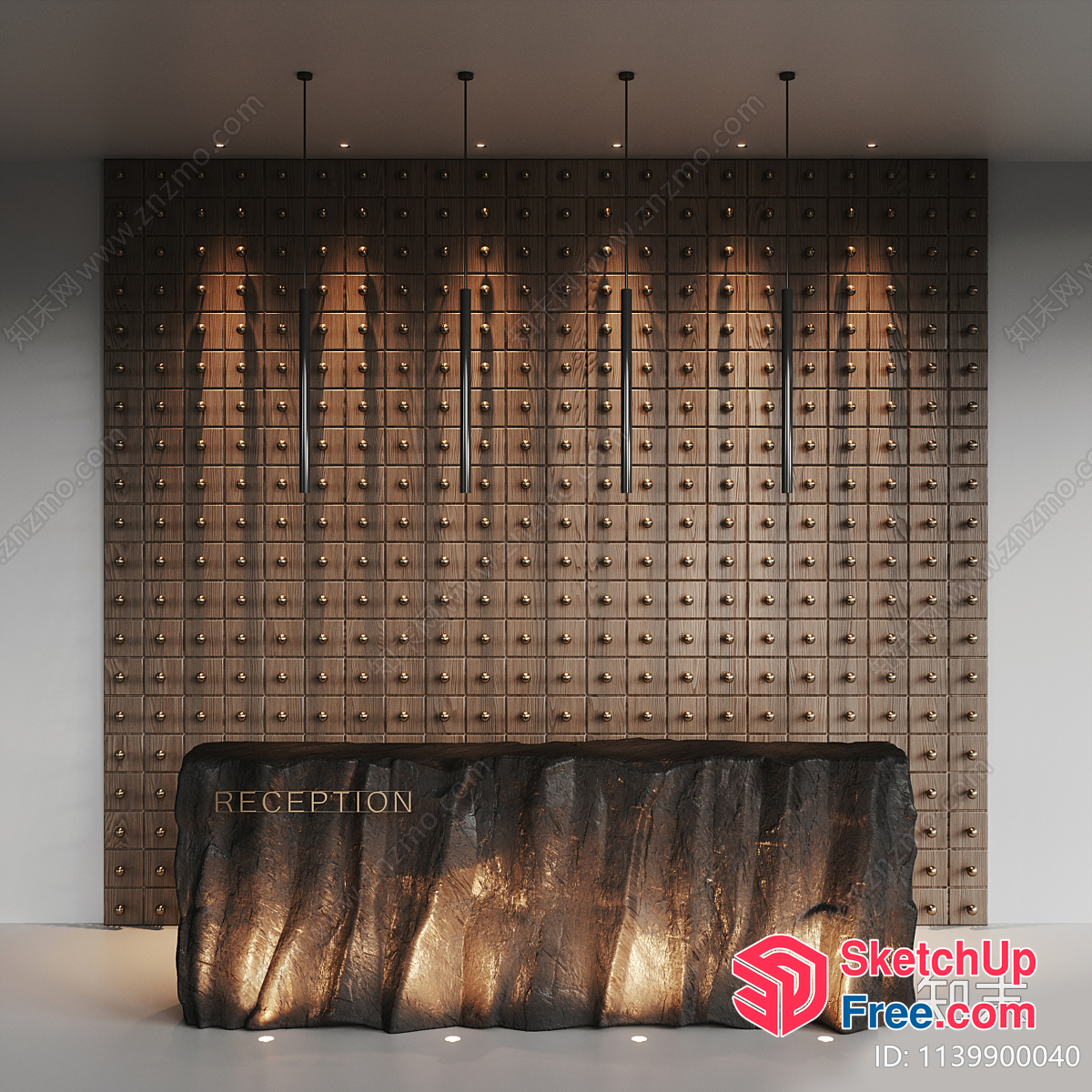 Modern Reception Area With Unique Stone And Wooden Wall 3D SketchUp File