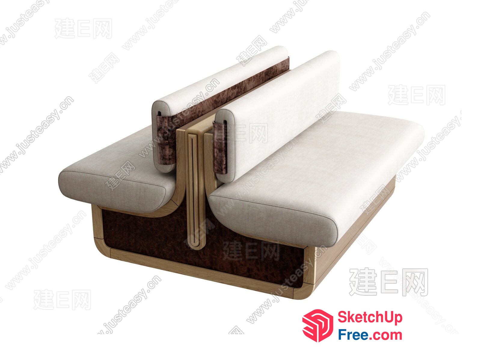 Japanese-Style Minimalist Sofa With Creamy Upholstery 3D SketchUp File