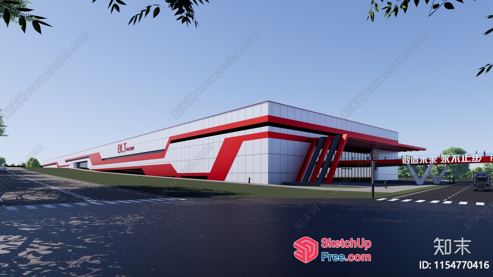 Large Modern Commercial Building Exterior 3D SketchUp File