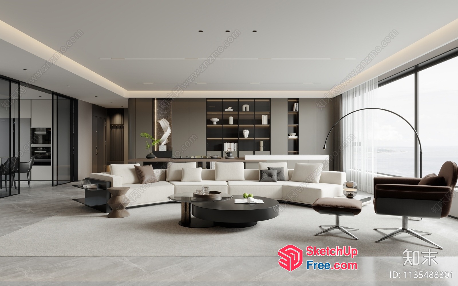Modern Minimalist Living Room With White Sofa And Coffee Tables 3D SketchUp File