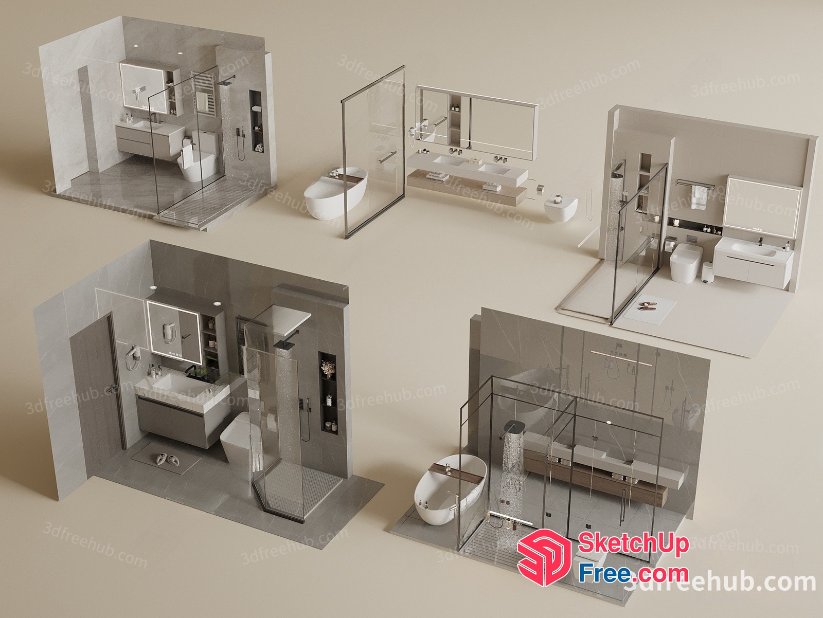 Modern Bathroom Interior Designs With Glass Enclosures 3D SketchUp File