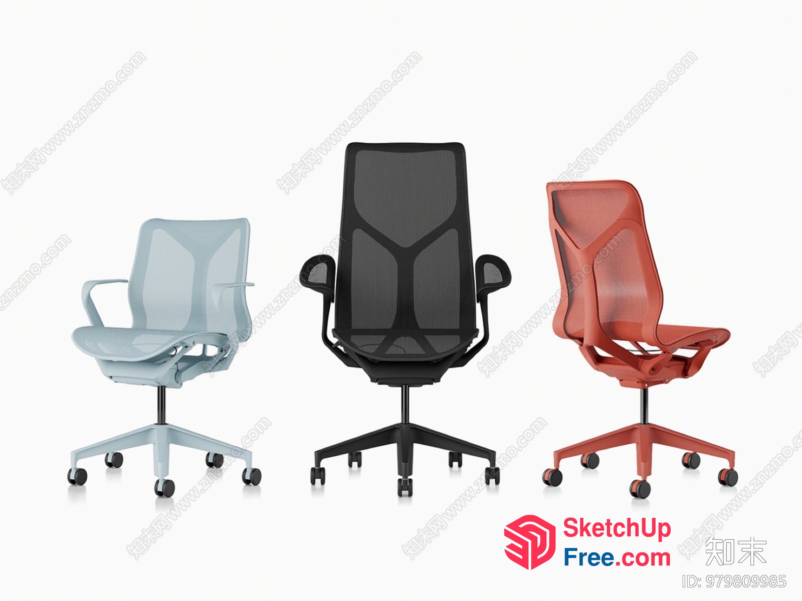 Modern Office Chair Set With Mesh Backrests 3D SketchUp File