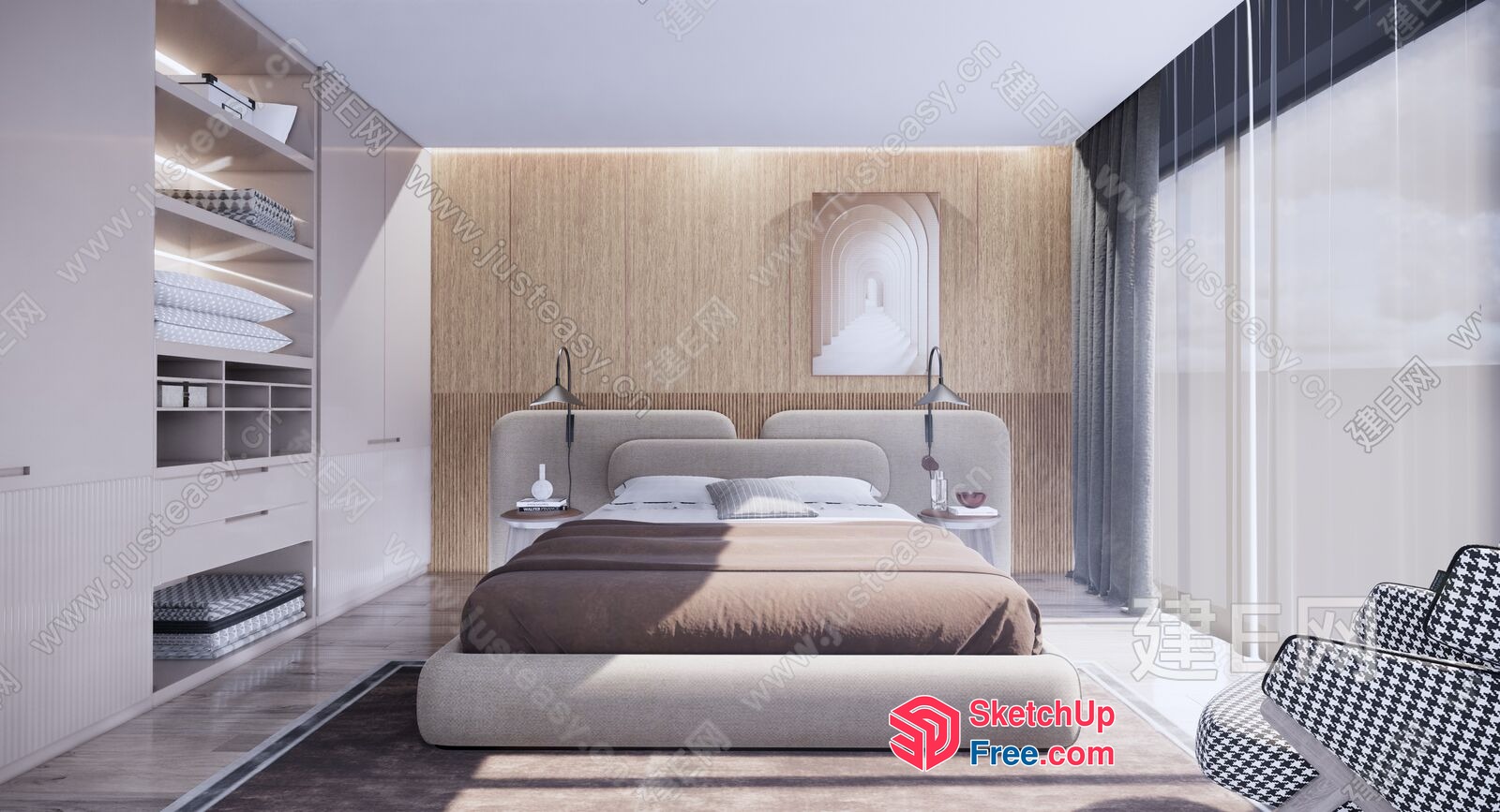 Elegant Minimalist Bedroom Design With Natural Wood Accents 3D SketchUp File