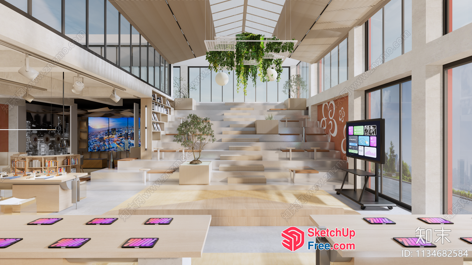 Modern Office Space With Staircase And Large Windows 3D SketchUp File