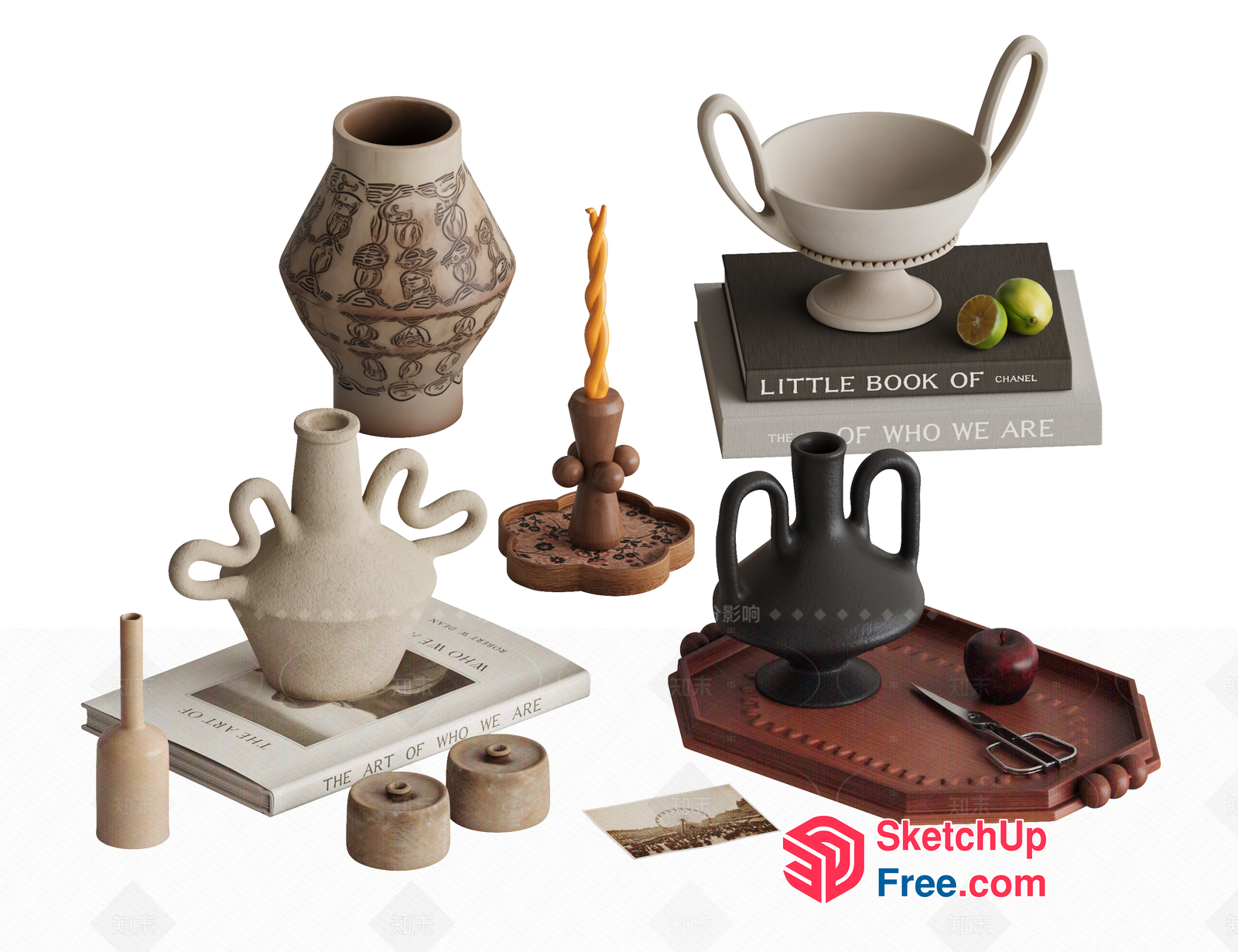 Decorative Ceramic Pieces And Books 3D SketchUp File