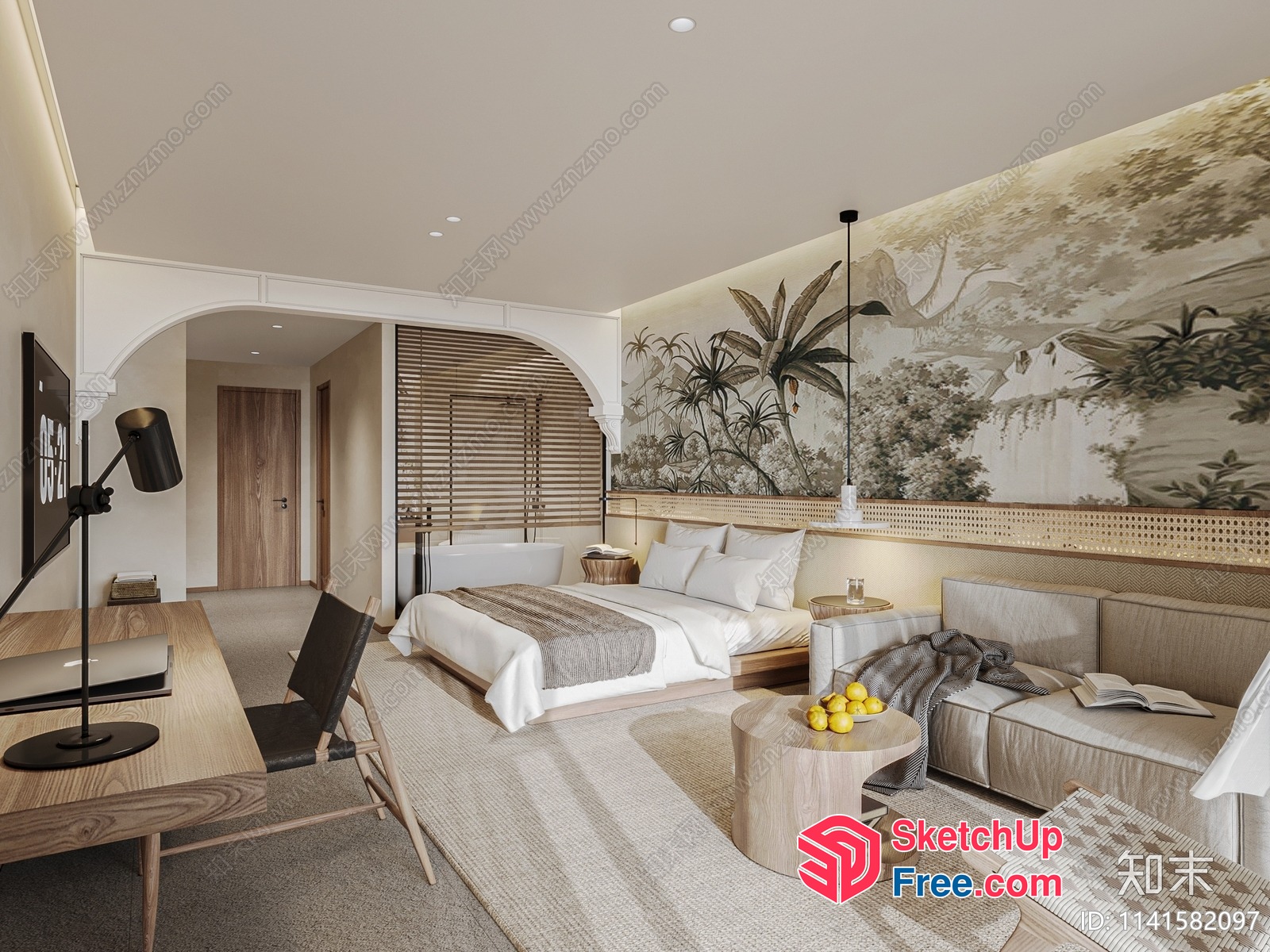 Modern Minimalist Bedroom With Natural Wood Accents 3D SketchUp File