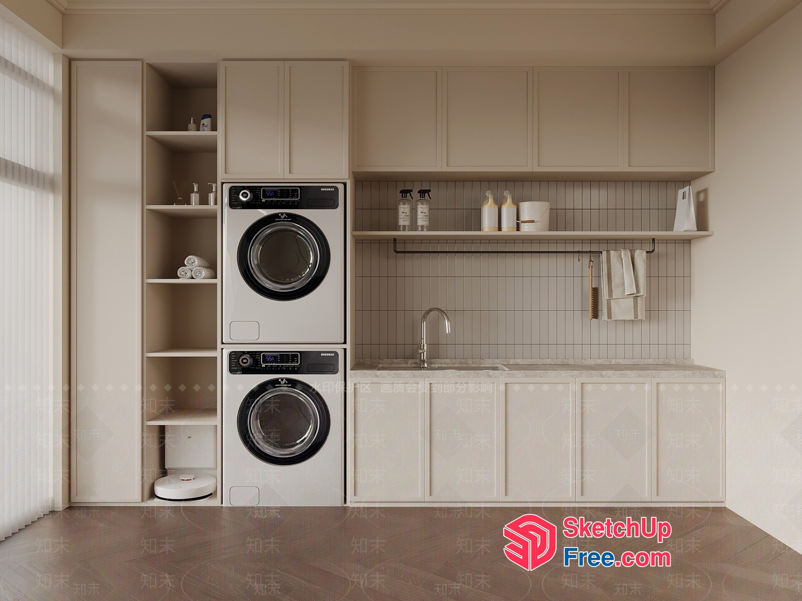 Modern Laundry Room With Washing Machines And Storage 3D SketchUp File