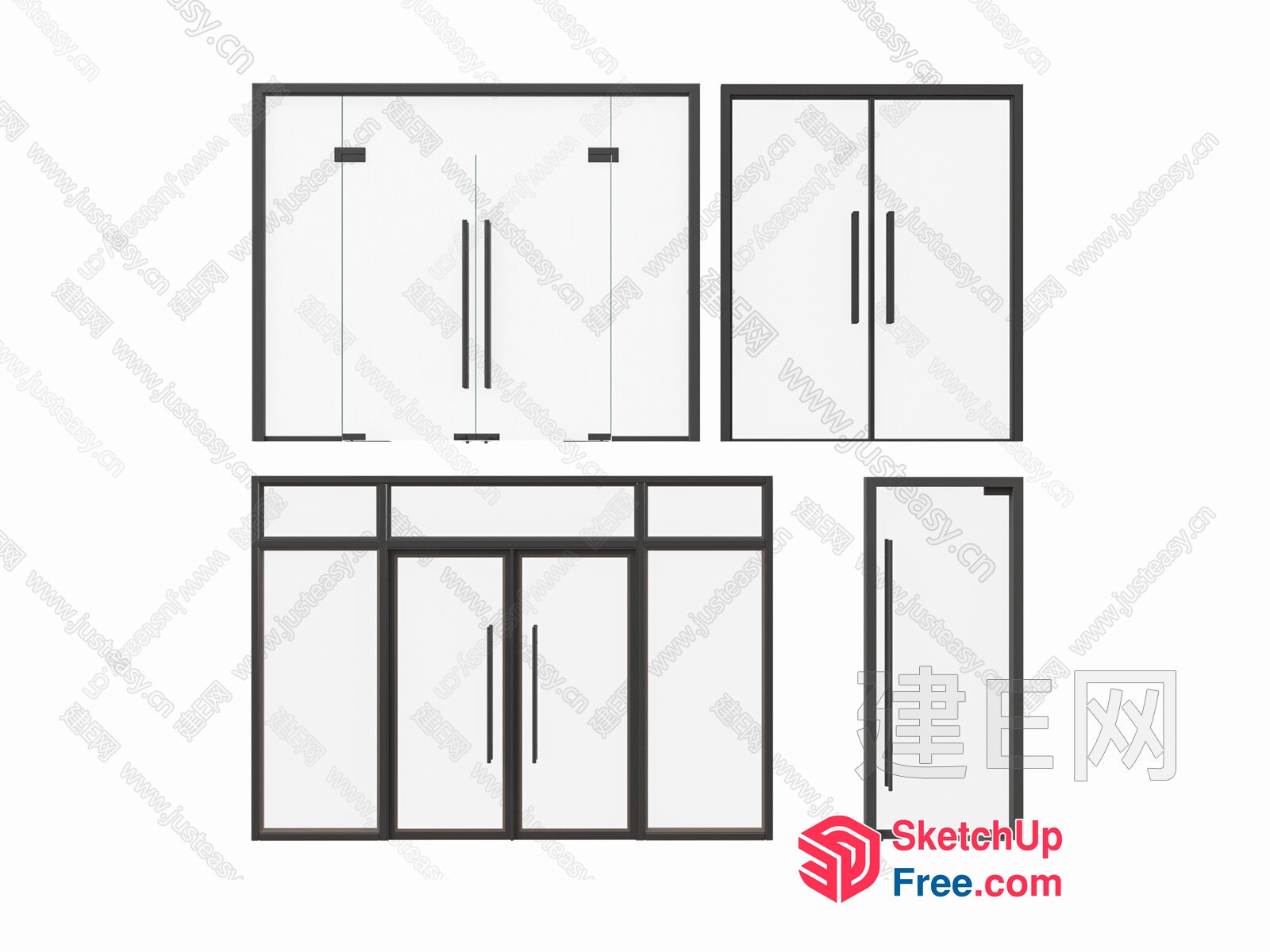 3D Rendered Glass Curtain Wall Doors And Windows 3D SketchUp File
