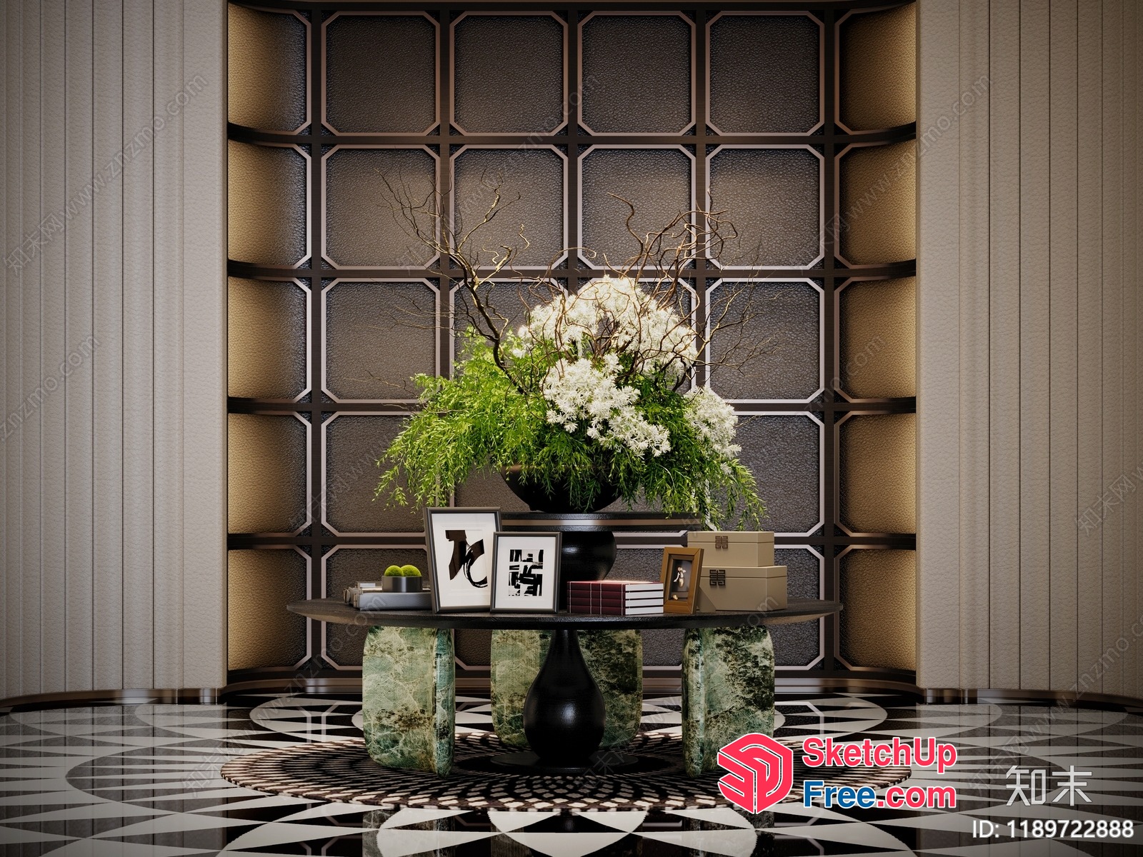 Luxurious Modern Interior Decor With Elegant Floral Arrangement 3D SketchUp File