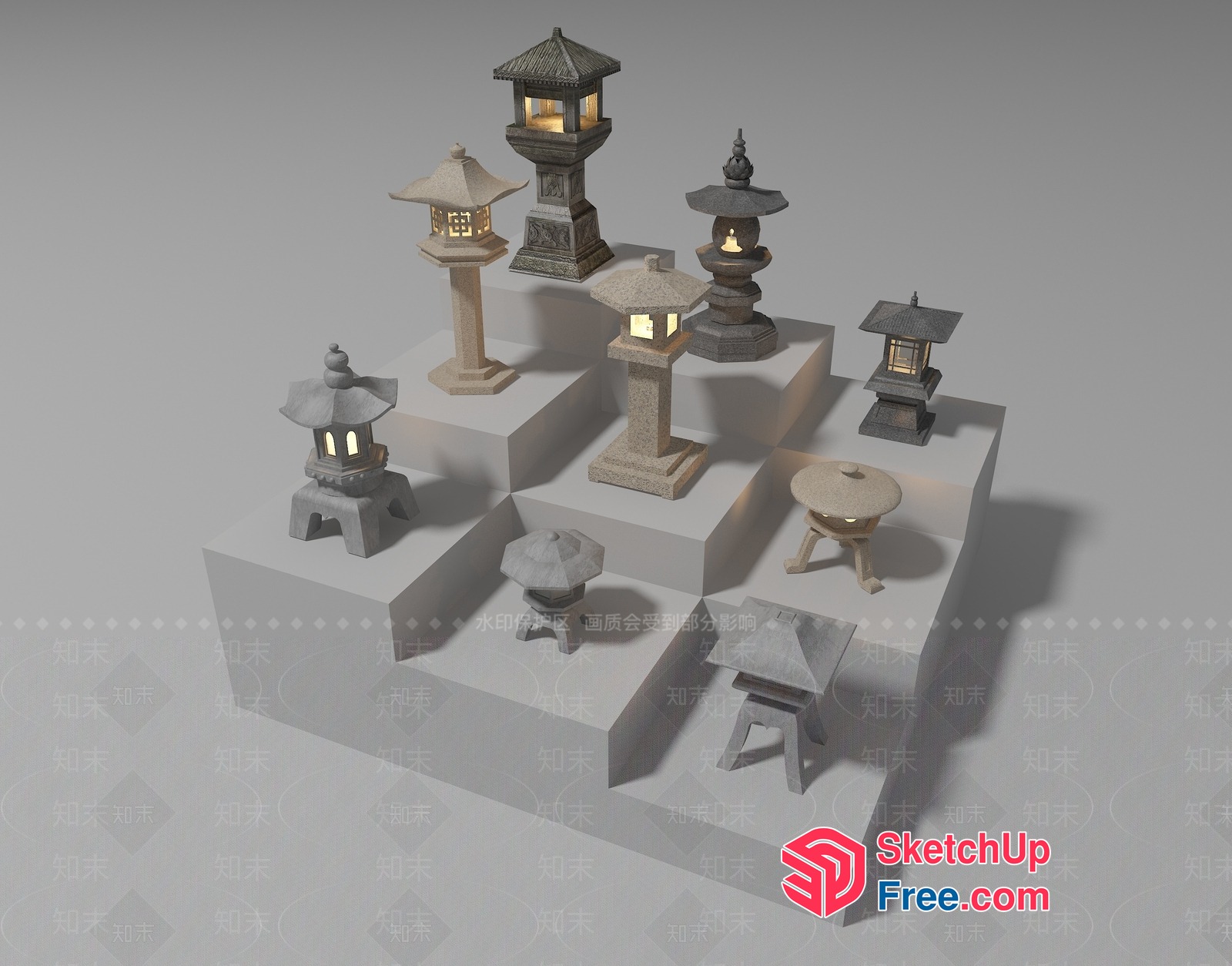Japanese Style Stone Lanterns Collection 3D SketchUp File
