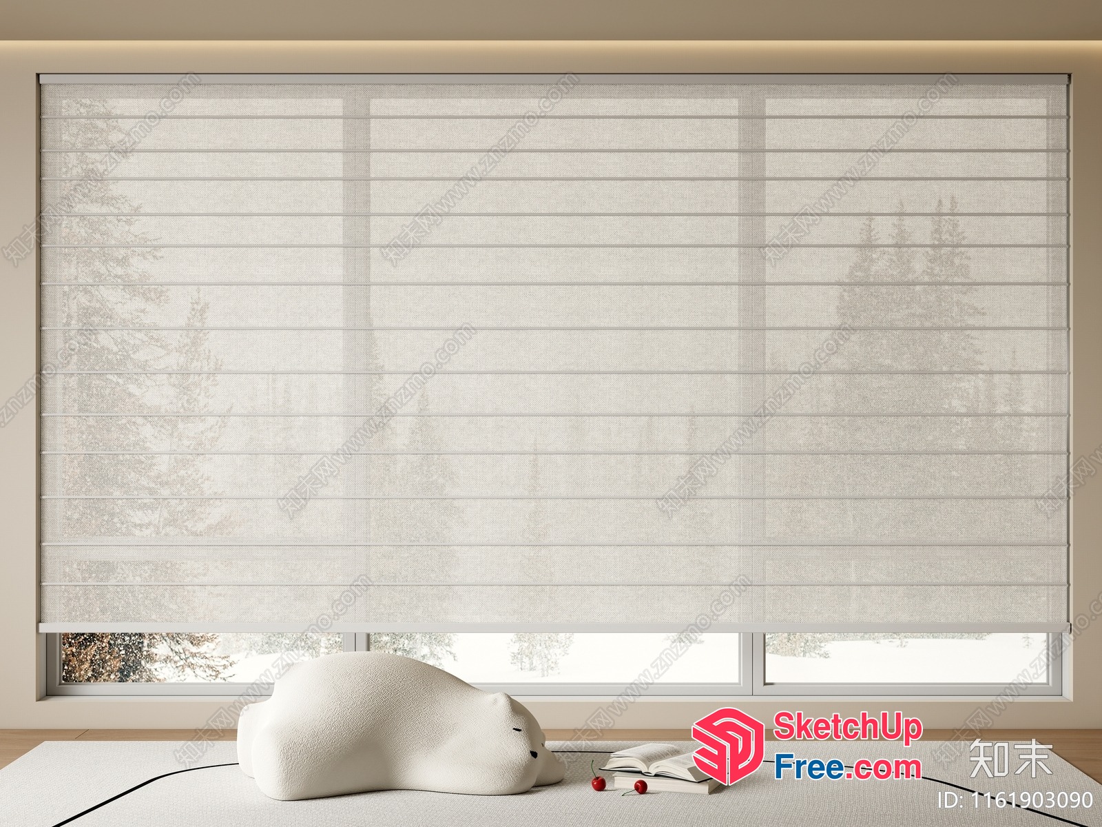 Cozy Window Seat With White Bear And Reading Materials 3D SketchUp File
