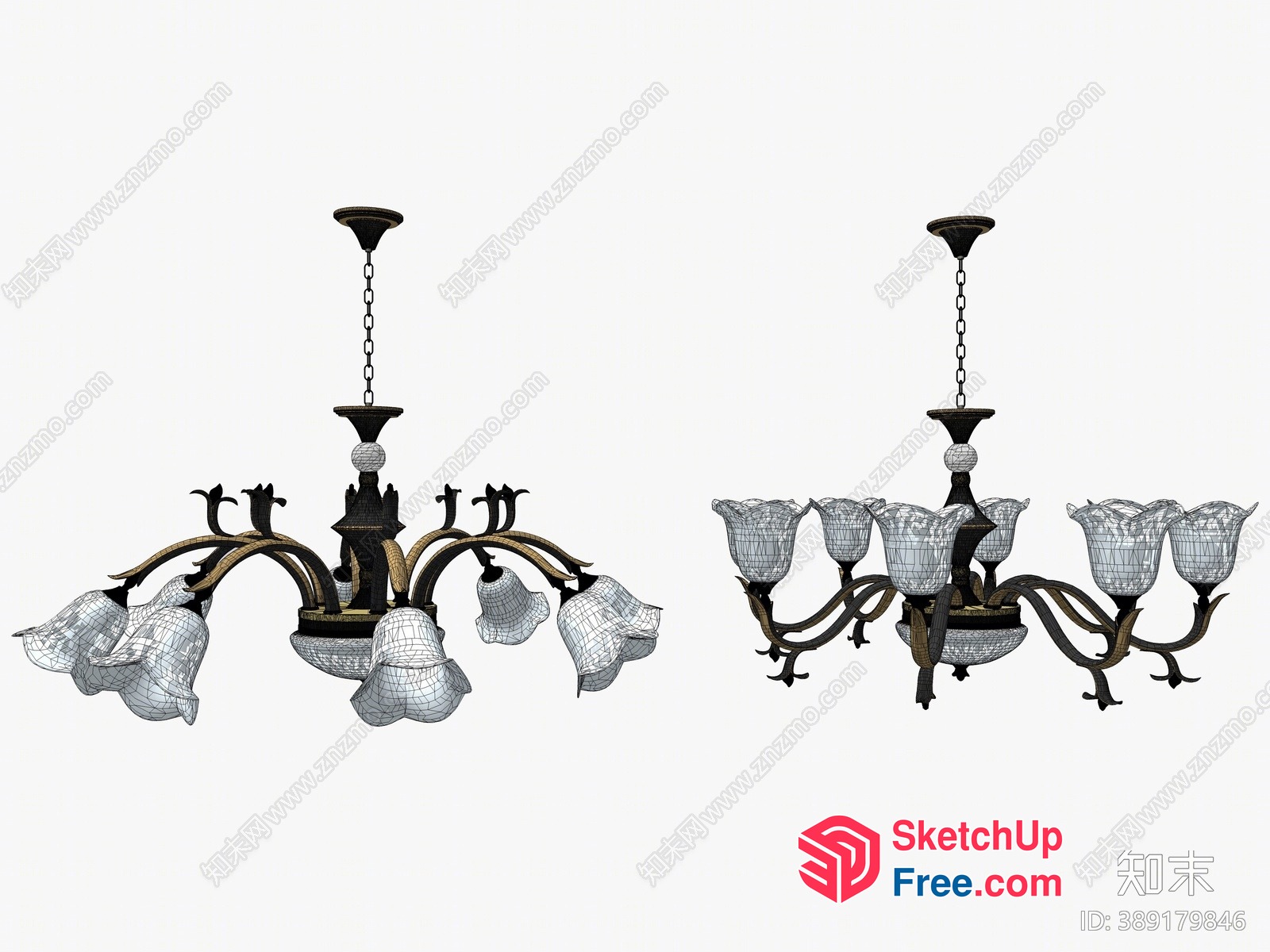 Elegant Chandelier With Glass Flowers 3D SketchUp File