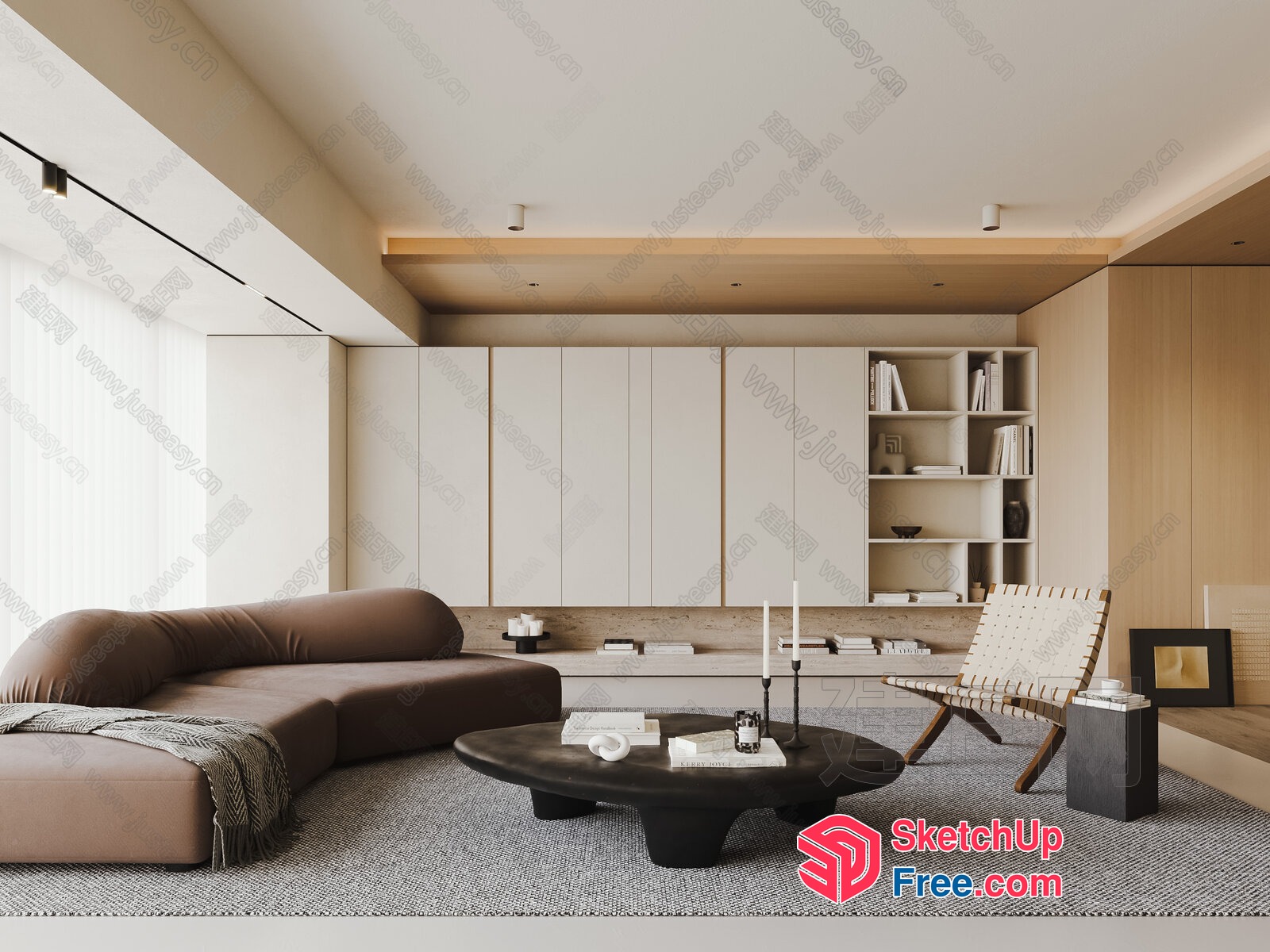 Modern Minimalist Living Room Design With Neutral Tones 3D SketchUp File