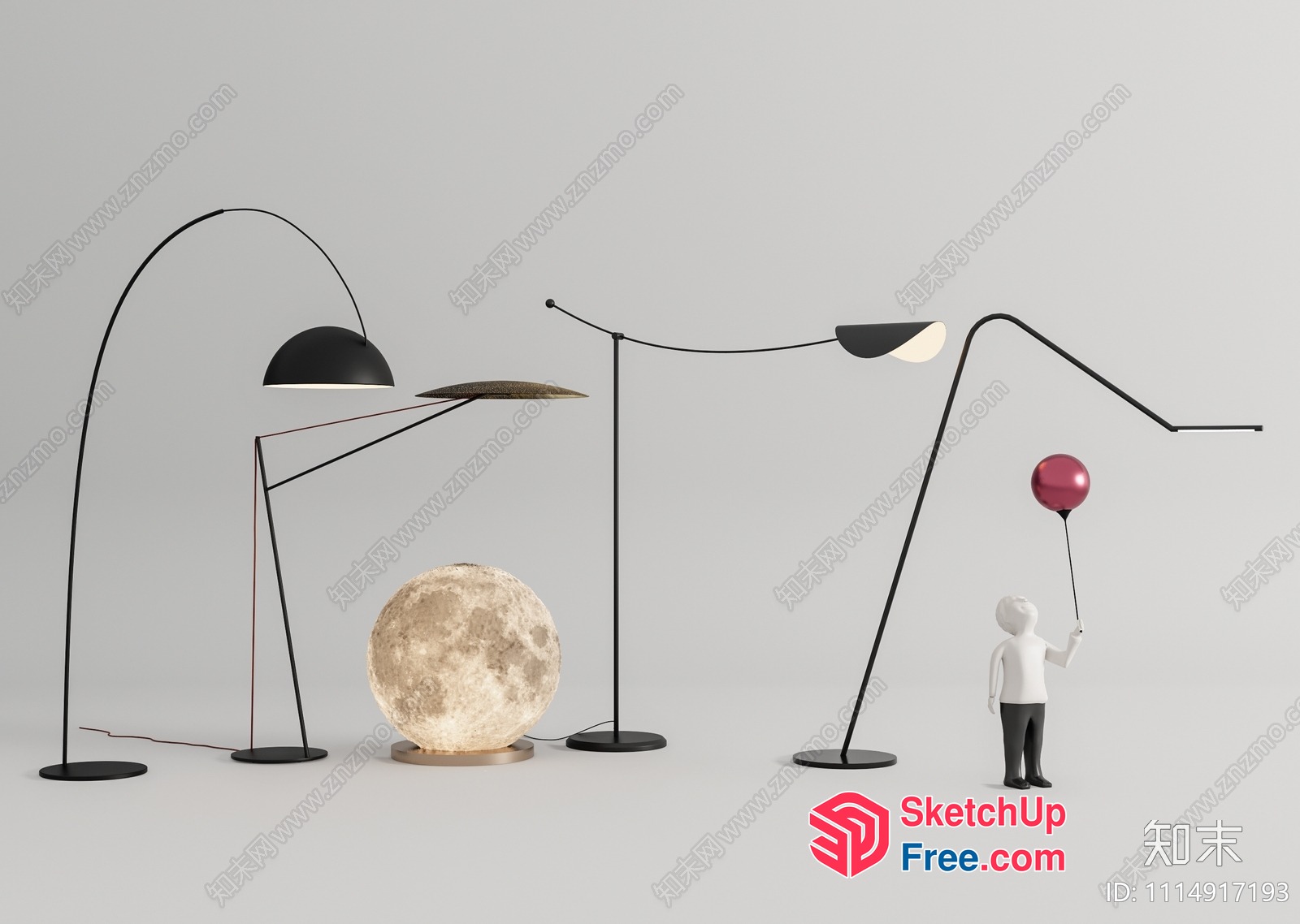 Modern Minimalist Floor Lamps And A Moon 3D SketchUp File